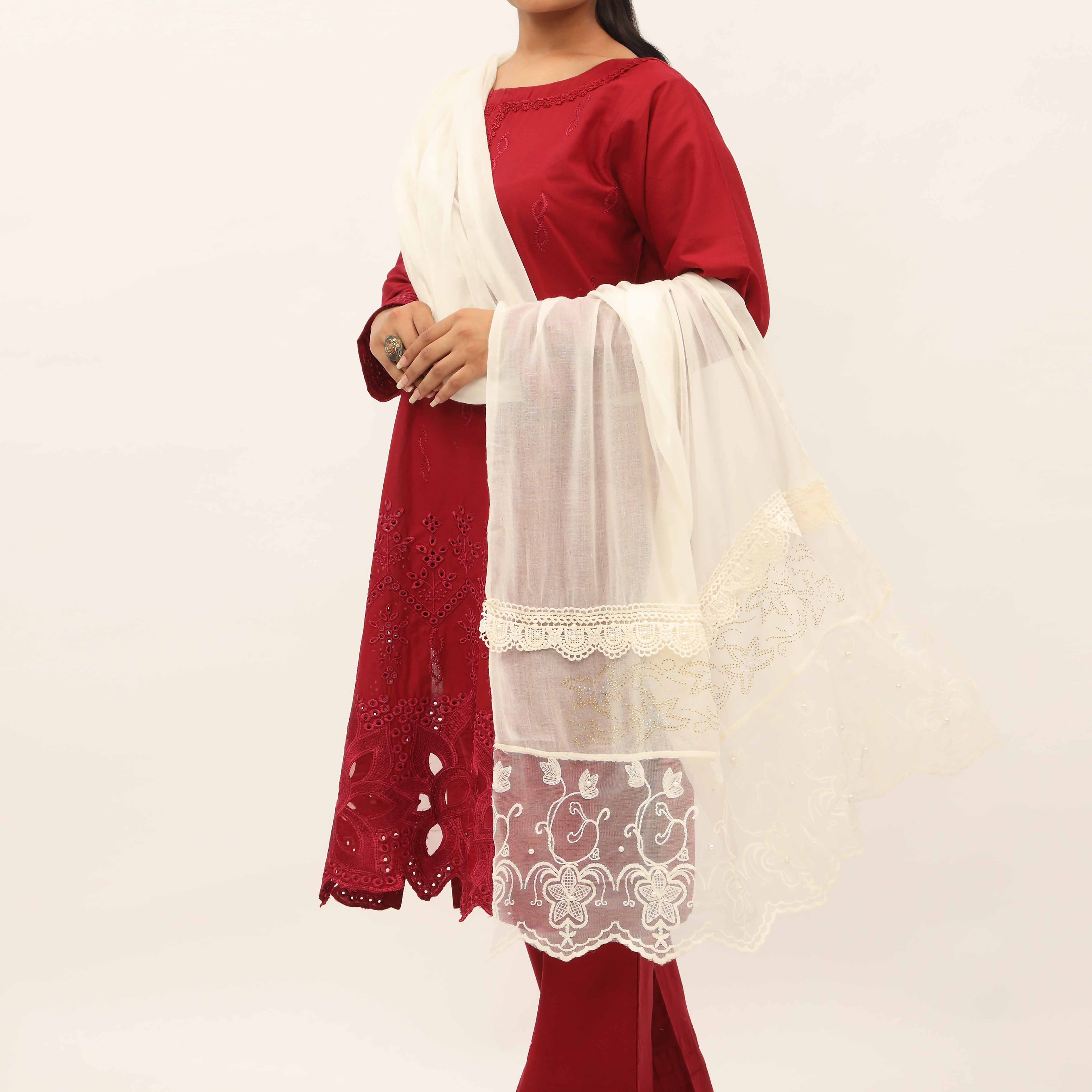 Cream Embroidered Stole PD5284 - Image 3