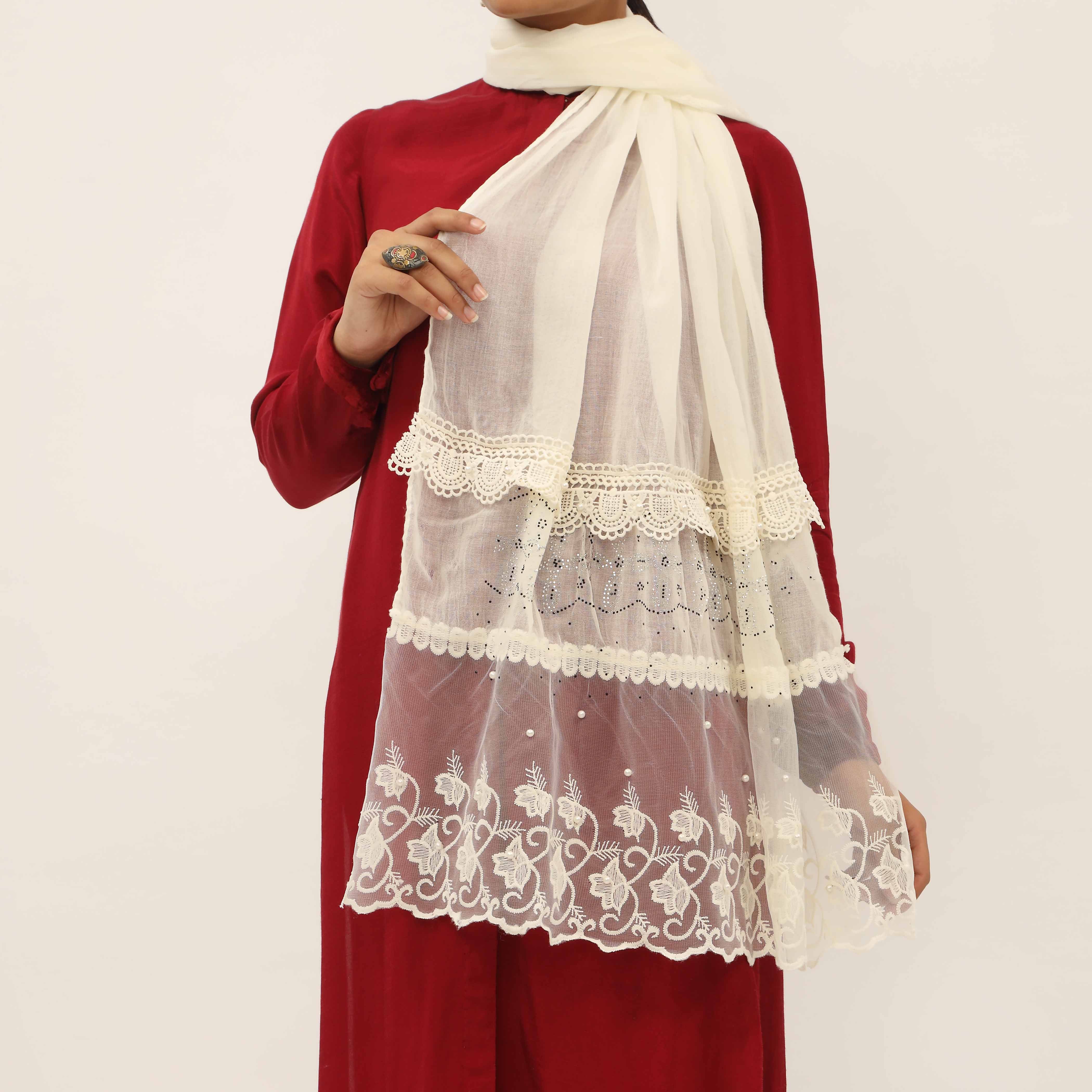 Cream Embroidered Stole PD5287 - Image 2