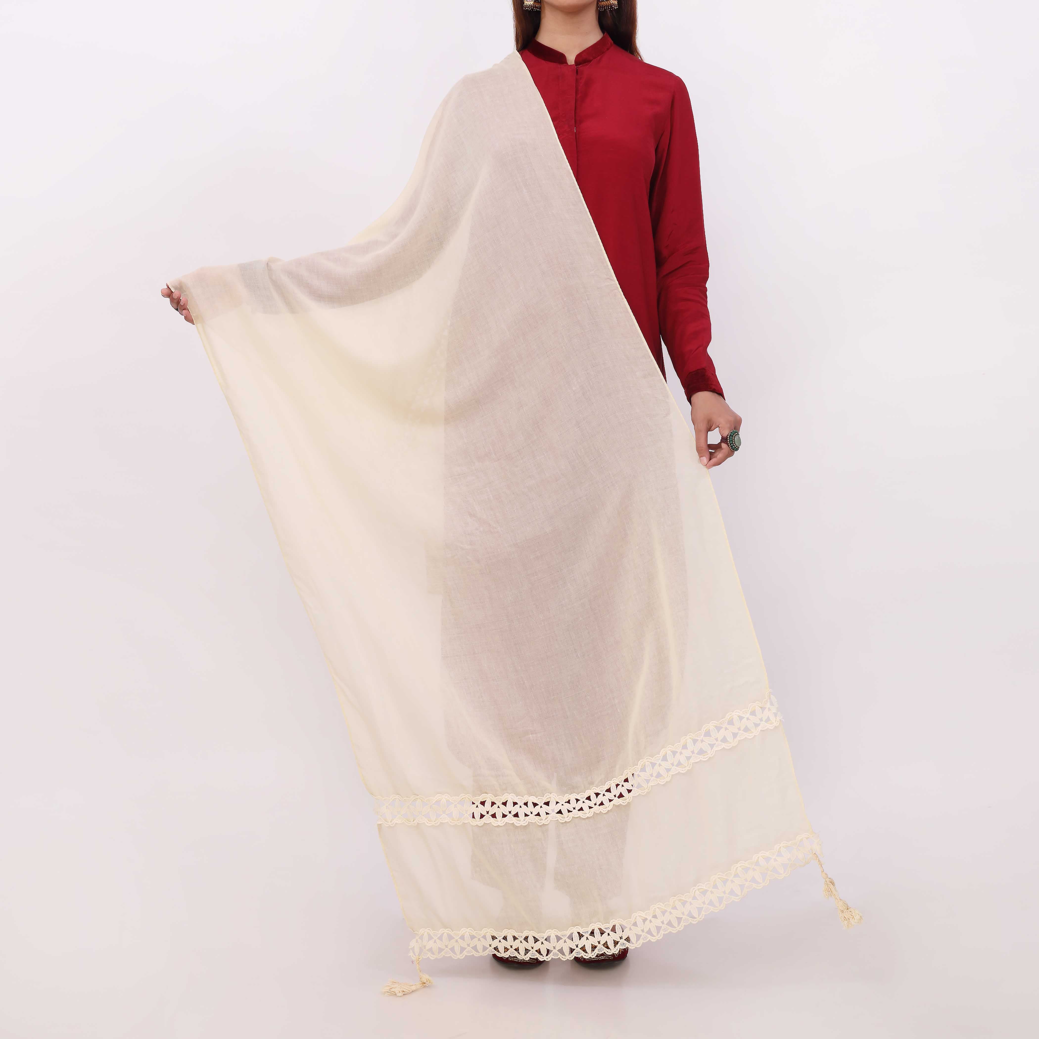 Cream Embroidered Stole PD5316 - Image 2