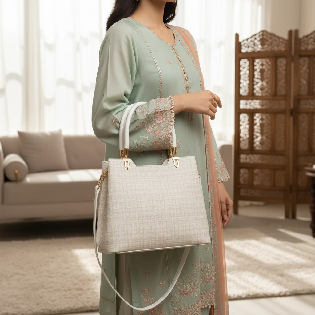 Cream Formal Hand Bag For Women P55846 - Image 2