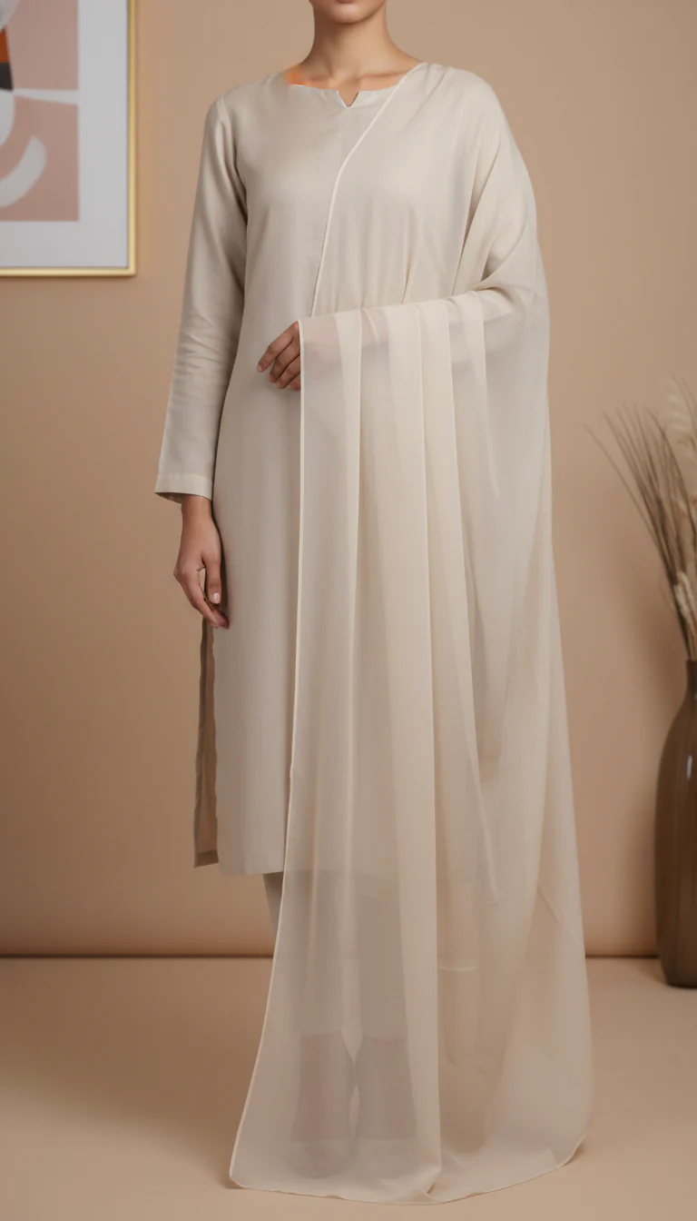 Cream Plain Chiffon Dupatta PD6002 - Image 2