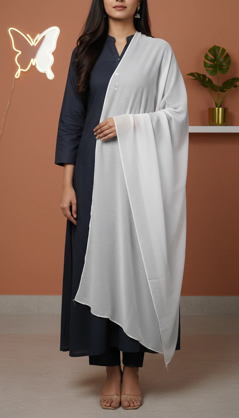Cream Plain Chiffon Dupatta PD6013 - Image 2