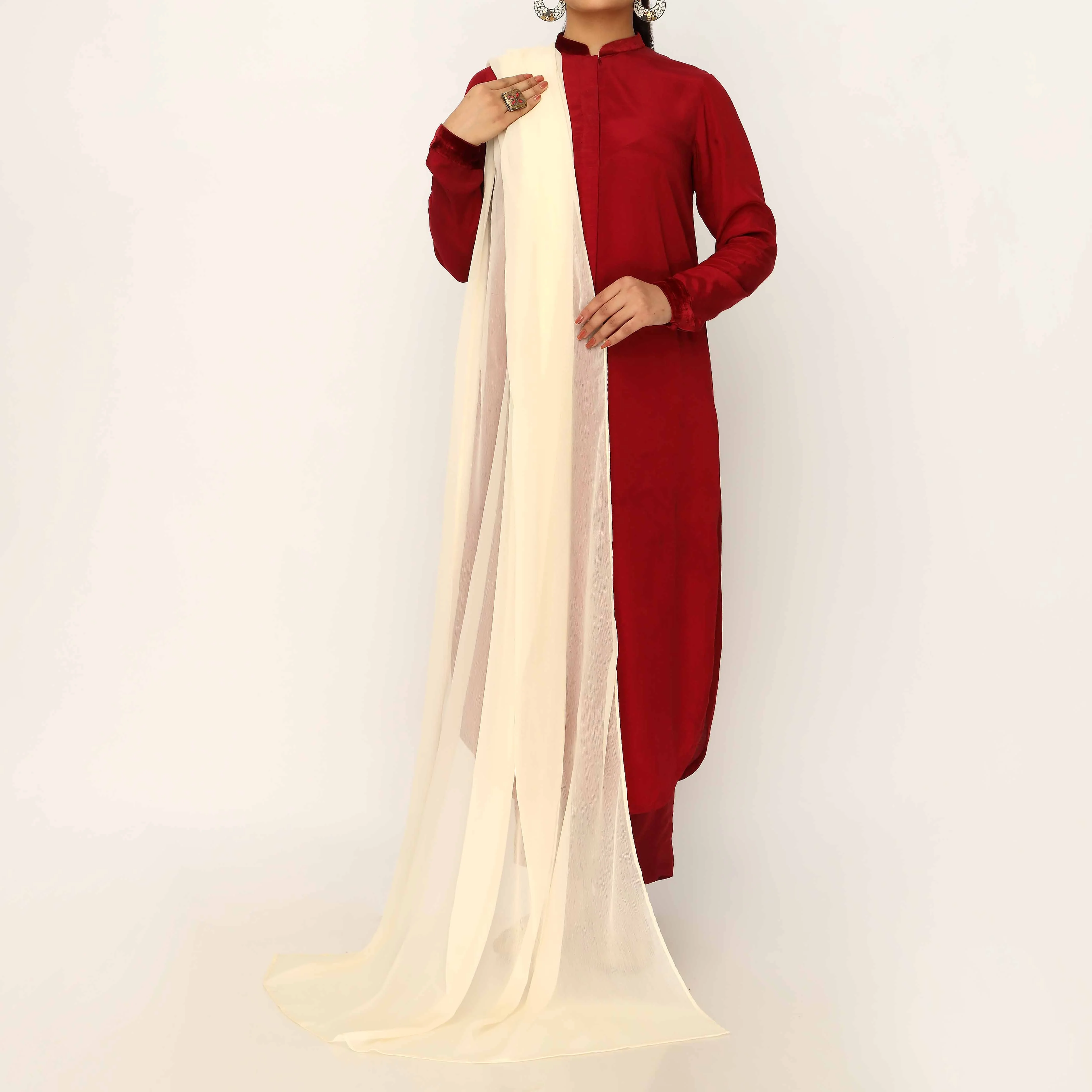Cream Raw Silk Dupatta PD5577 - Image 2