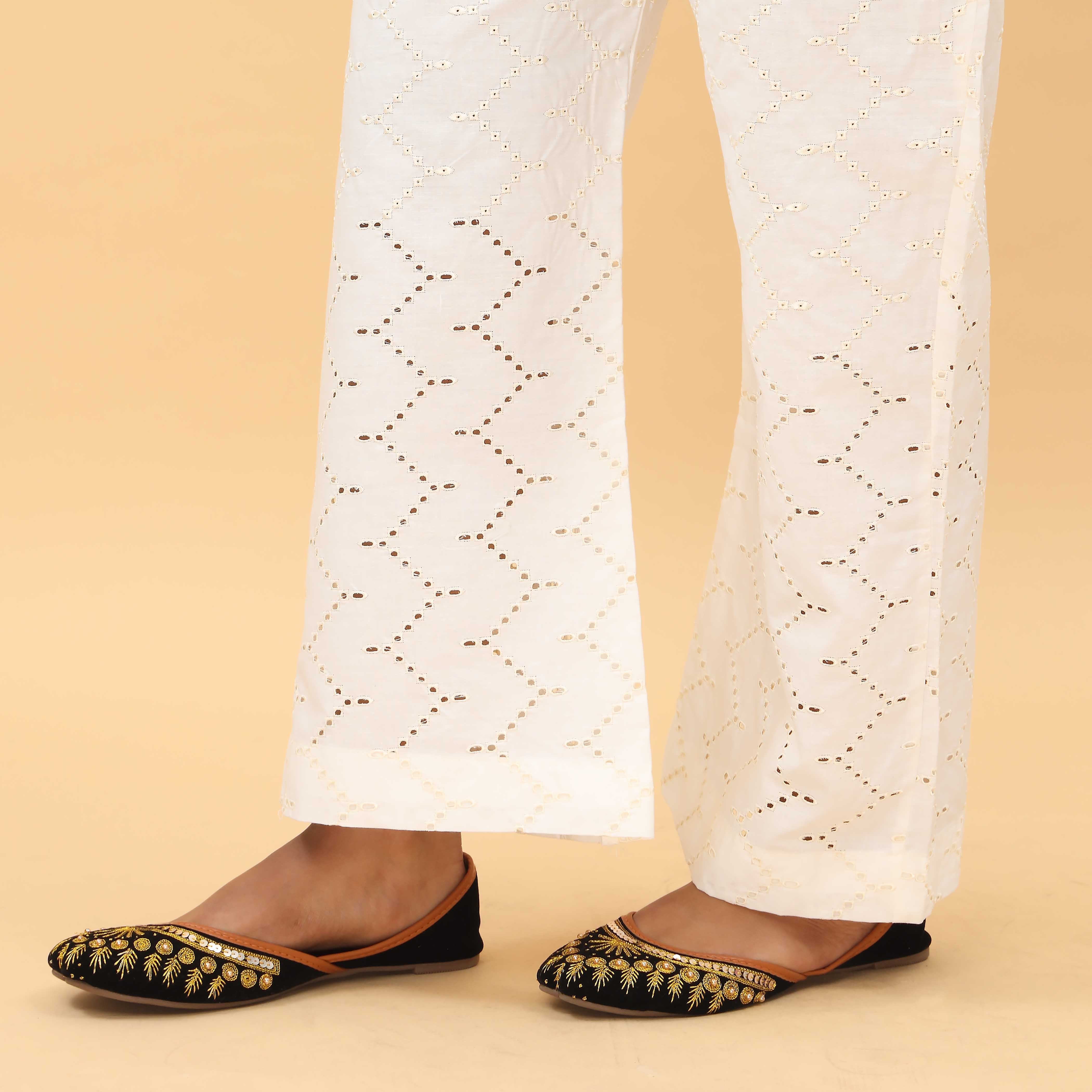 Cream Straight Fit Embellished Trouser PL4064 - Image 2