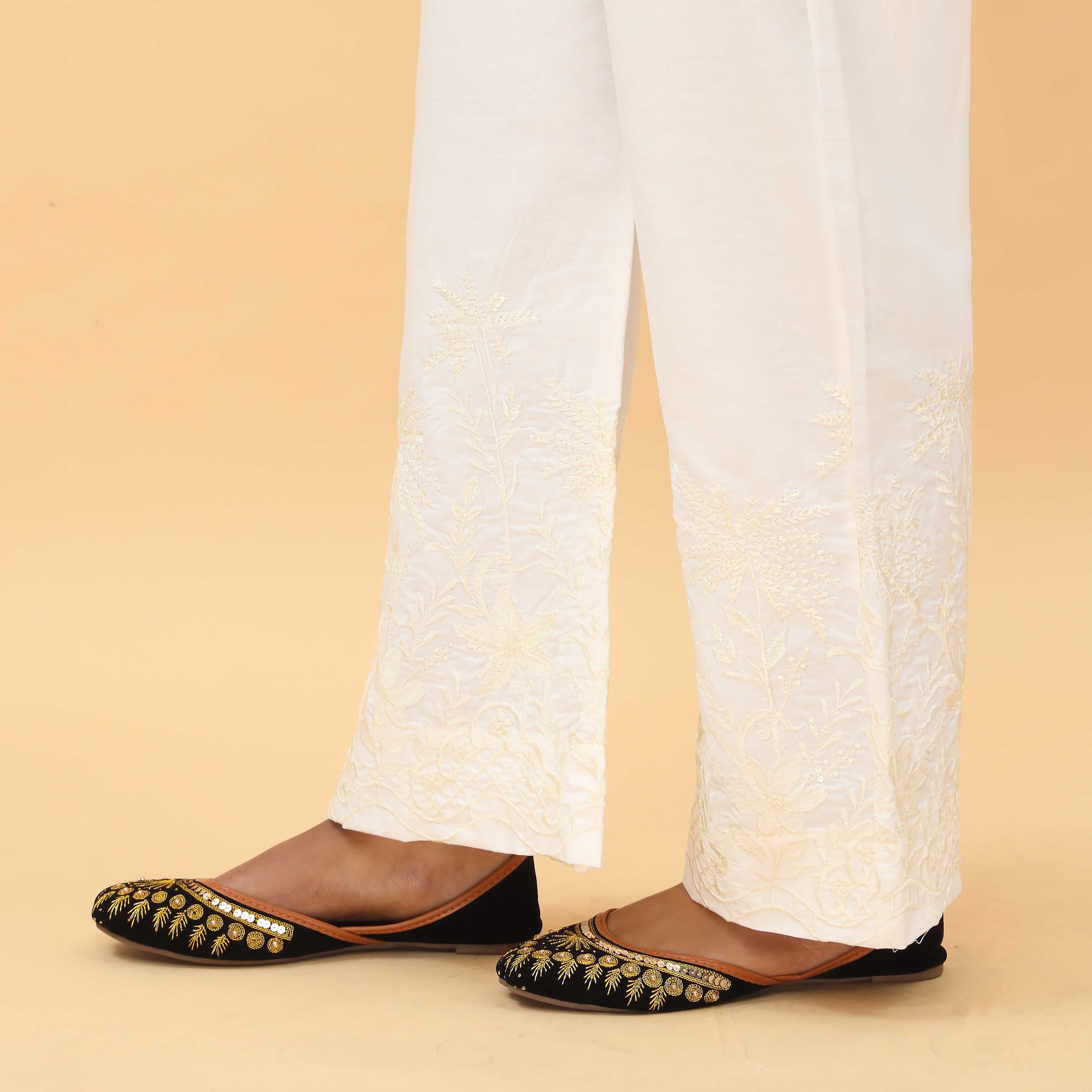 Cream Straight Fit Embellished Trouser PL4073 - Image 2