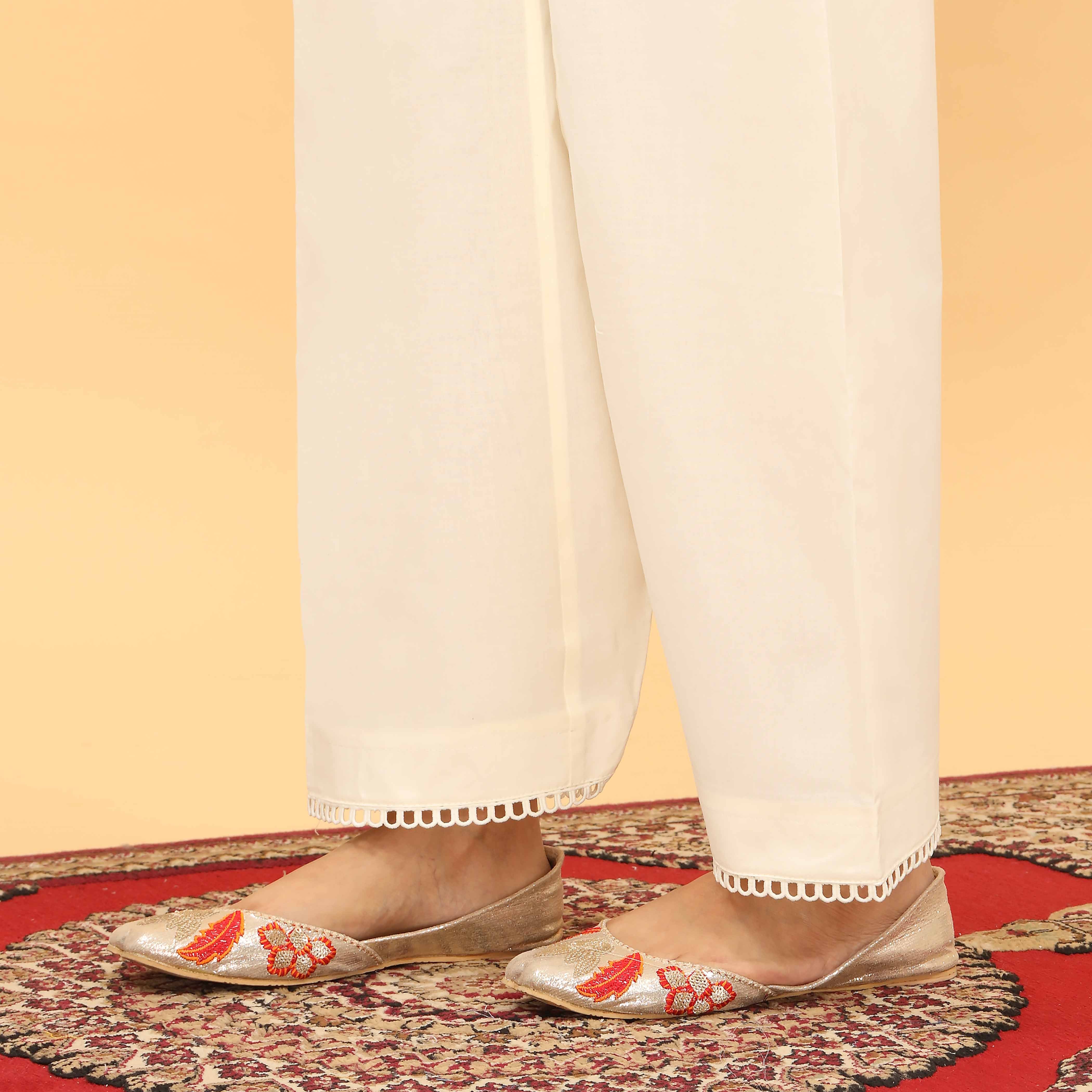 Cream Straight Fit Embellished Trouser PL5055 - Image 2