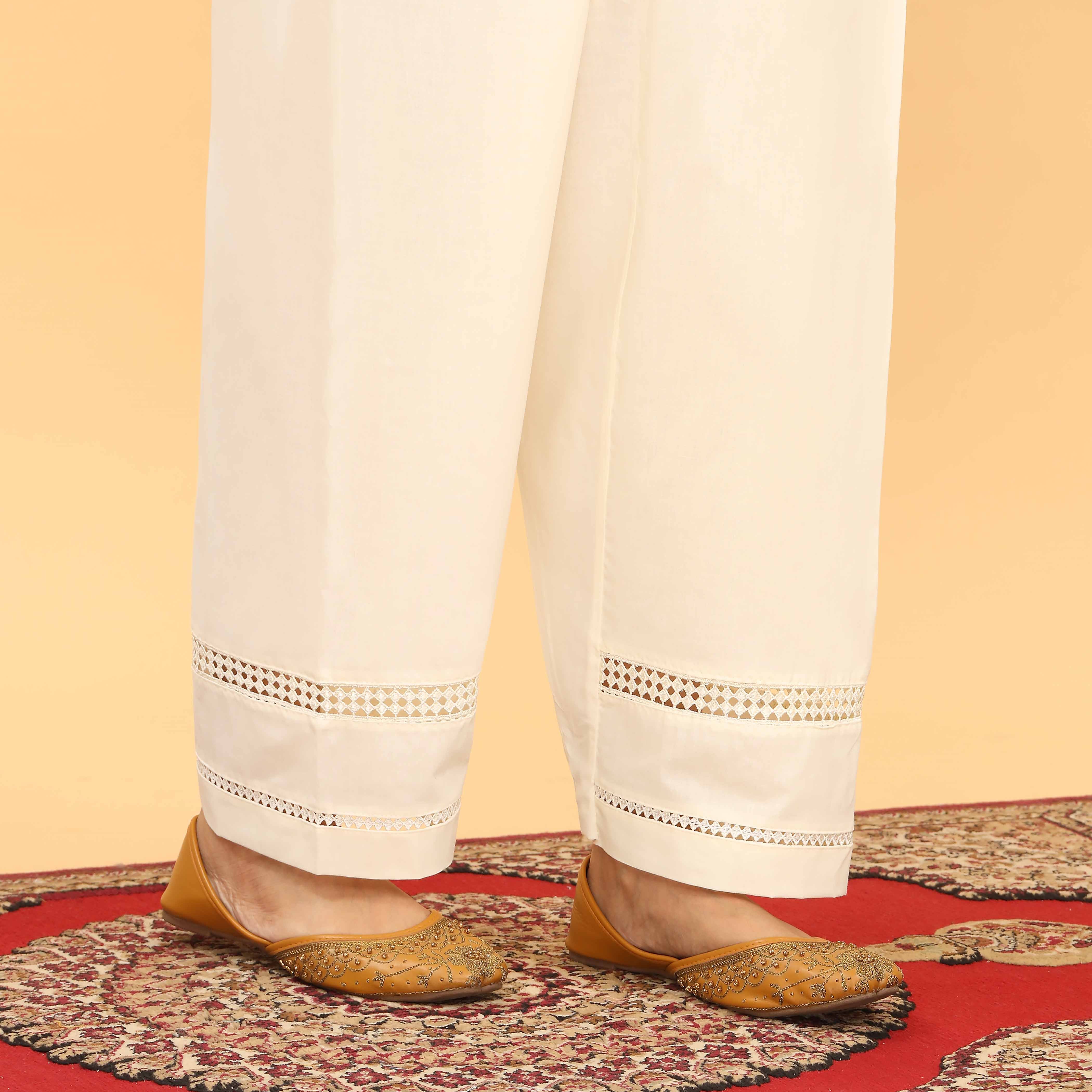 Cream Straight Fit Embellished Trouser PL5061 - Image 2