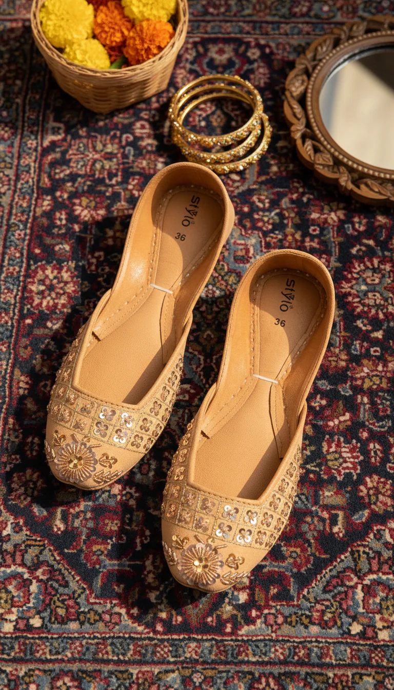 Fawn Leather Khussa For Women EC8762 - Image 2