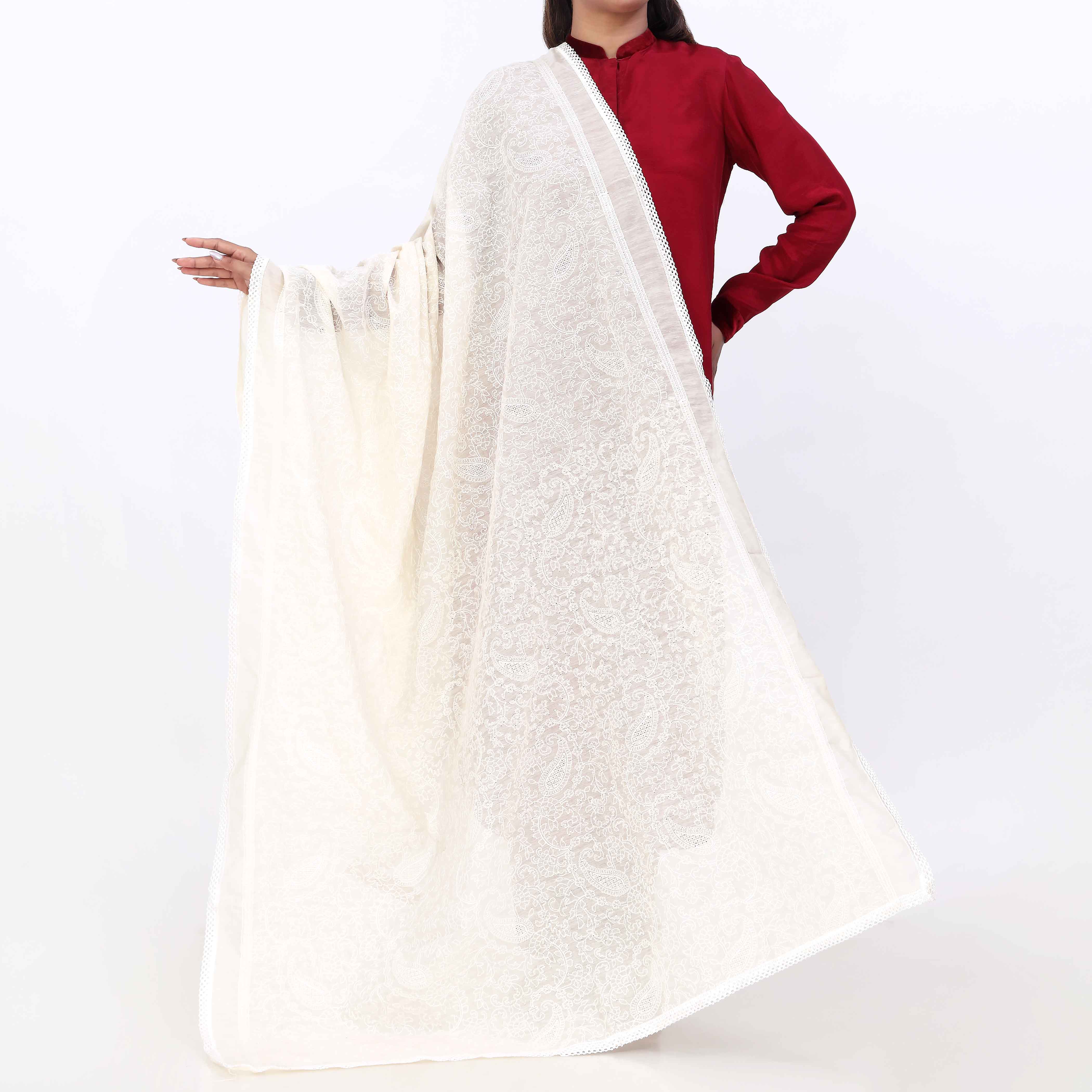 Fawn Monar Slub Embroiderd Duppata PD5601 - Image 2