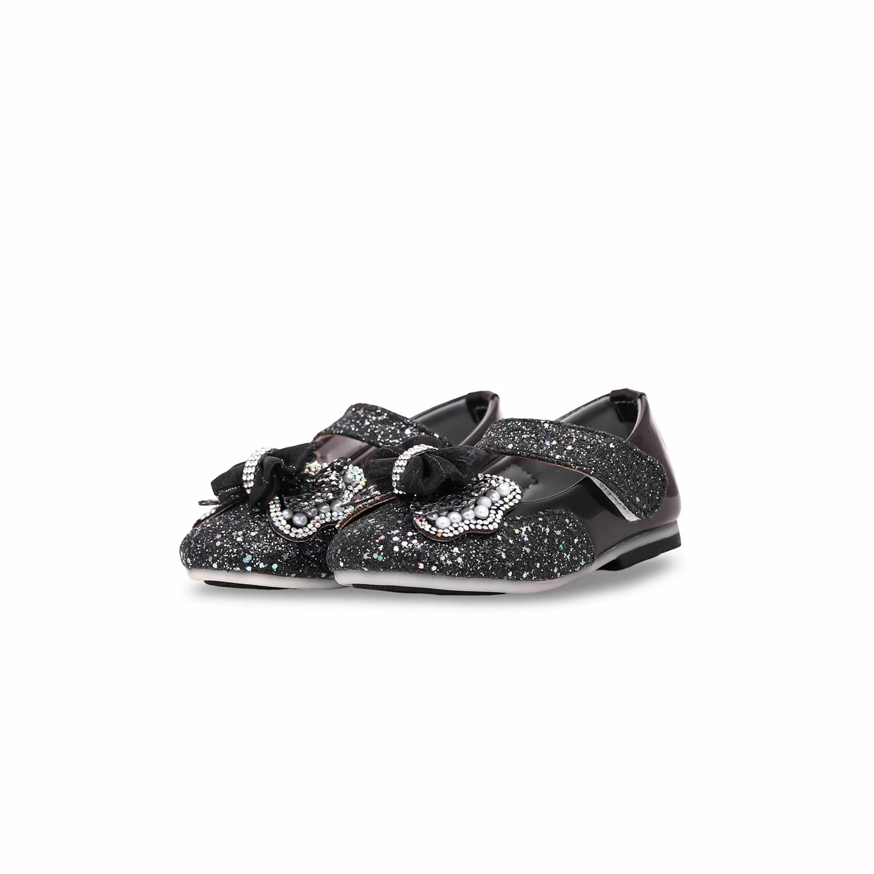 Girls Black Fancy Pumps KD0906 - Image 2