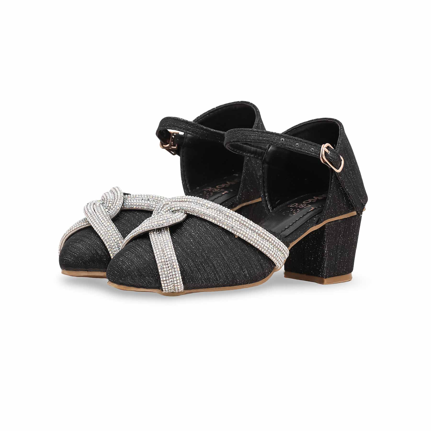 Girls Black Fancy Pumps KD0971 - Image 3
