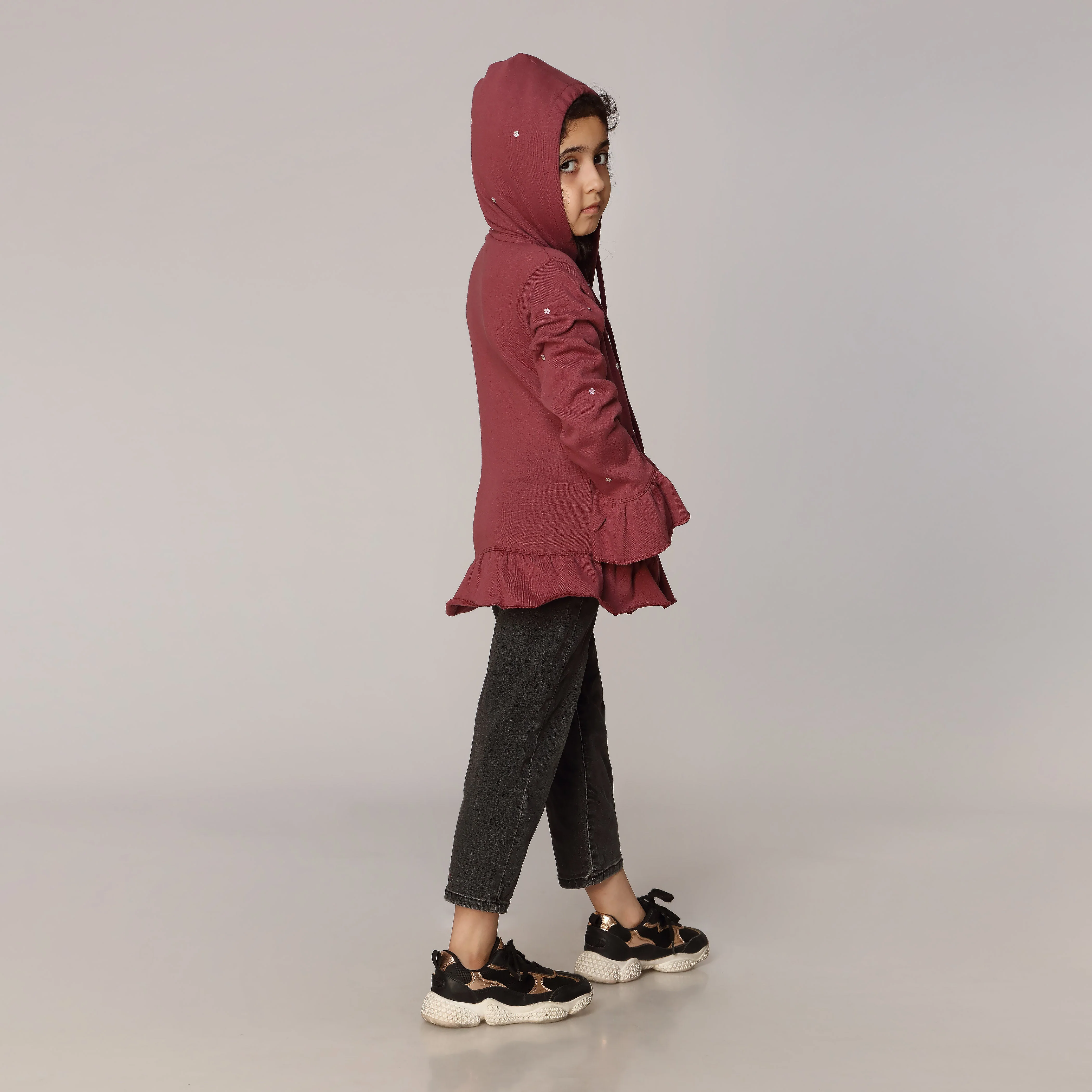 Girls Burgndy Fleece Zipper Hoodie PW2872 - Image 2