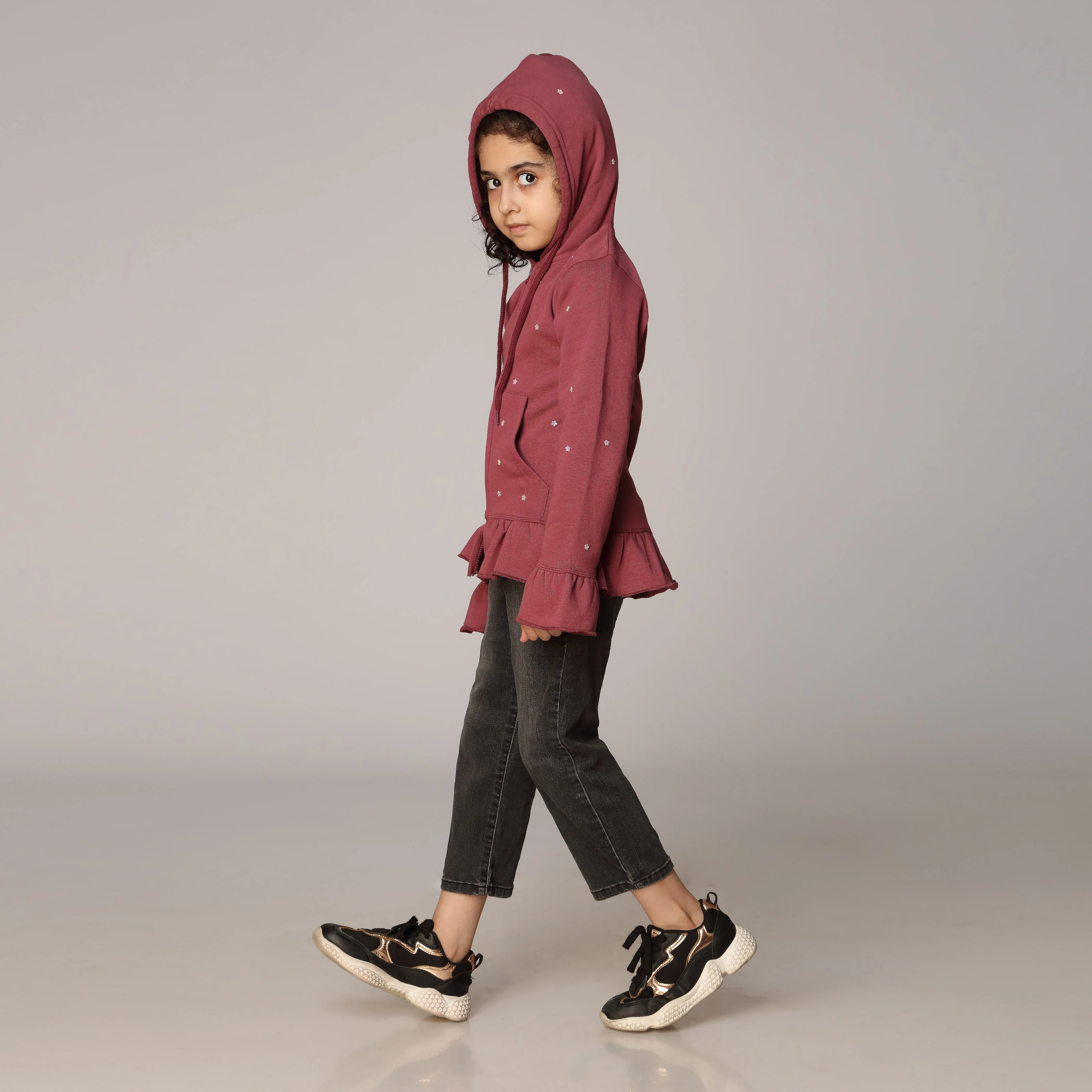 Girls Burgndy Fleece Zipper Hoodie PW2872 - Image 3