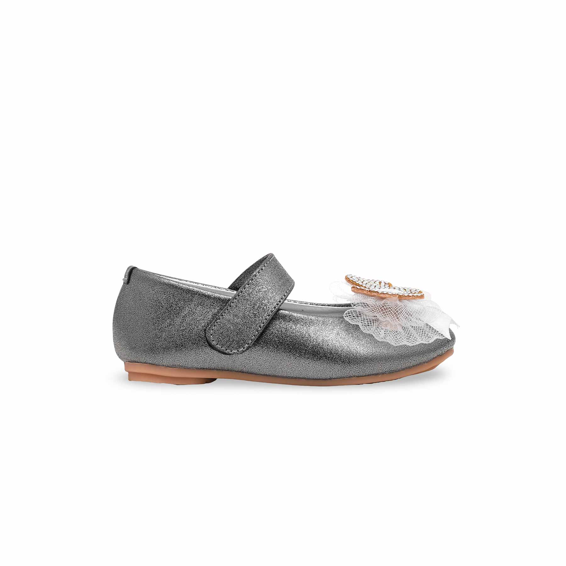 Girls Grey Fancy Pumps KD2260 - Image 2