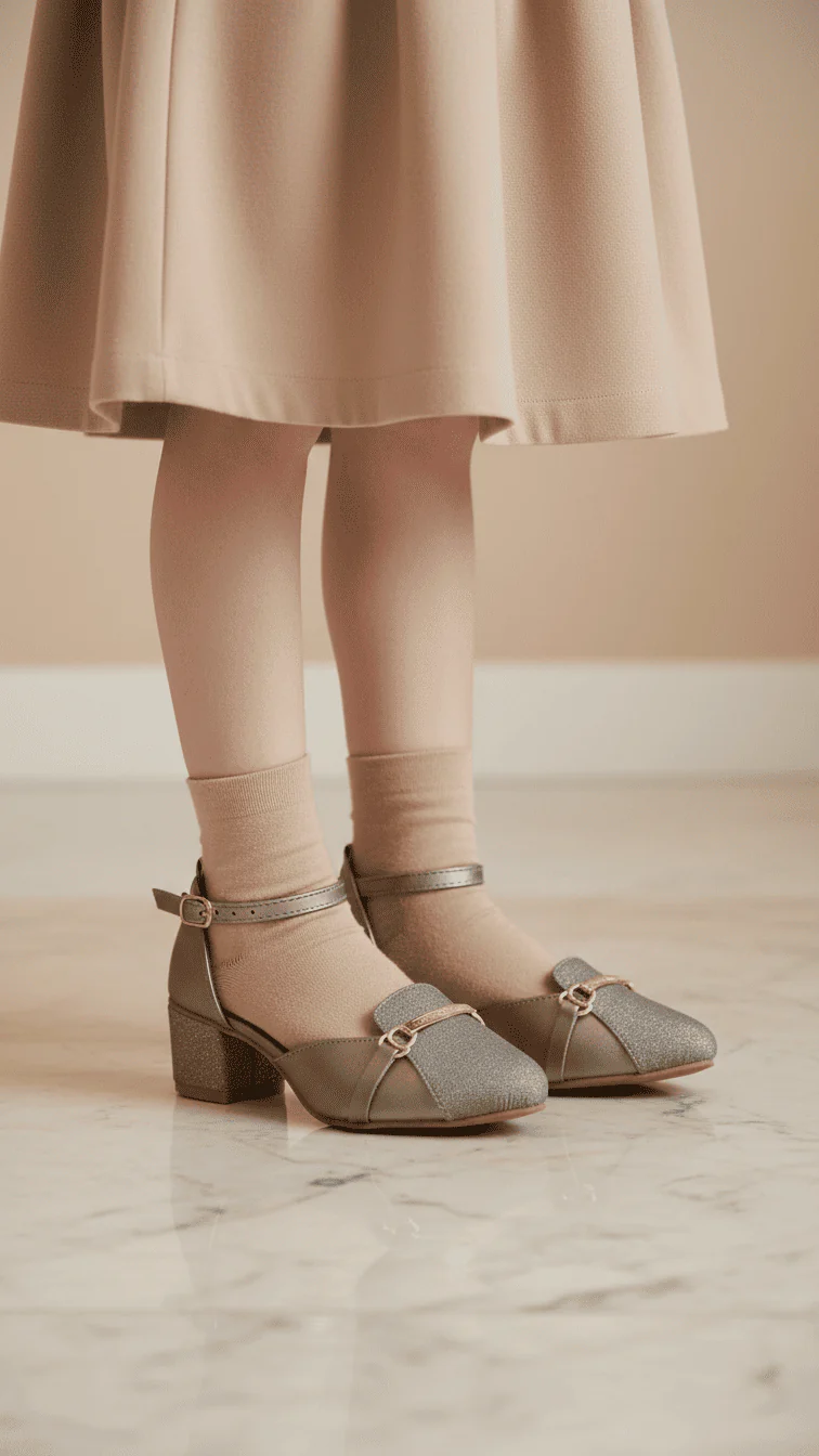Girls Grey Fancy Pumps KD2568