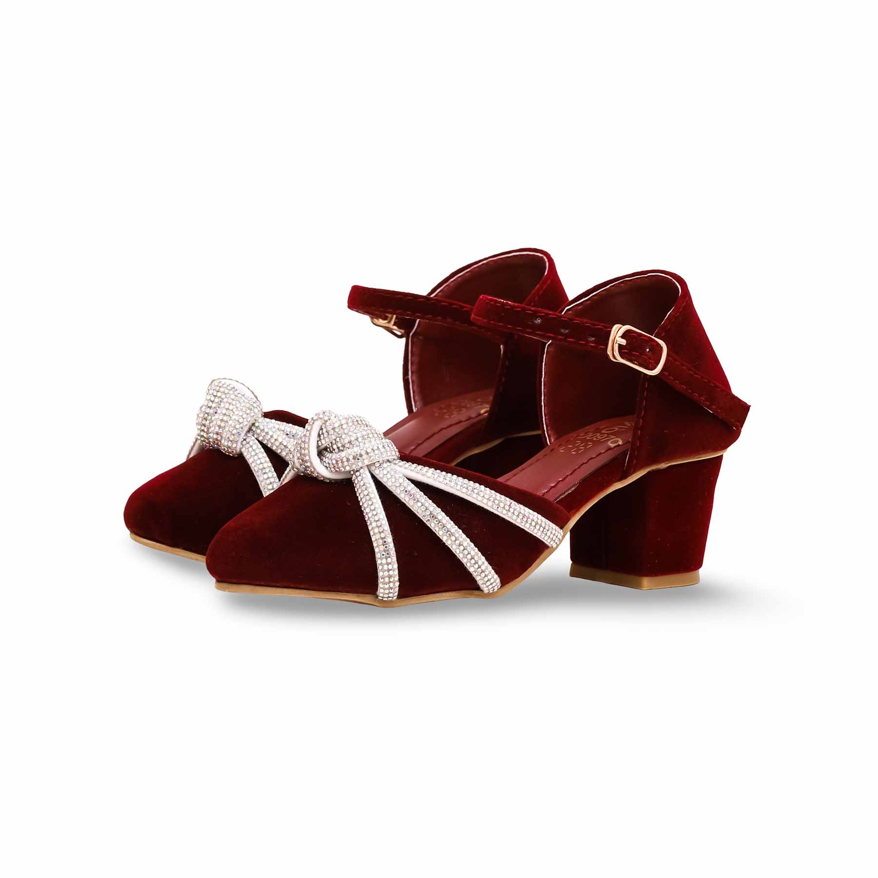 Girls Maroon Fancy Pumps KD0970 - Image 3