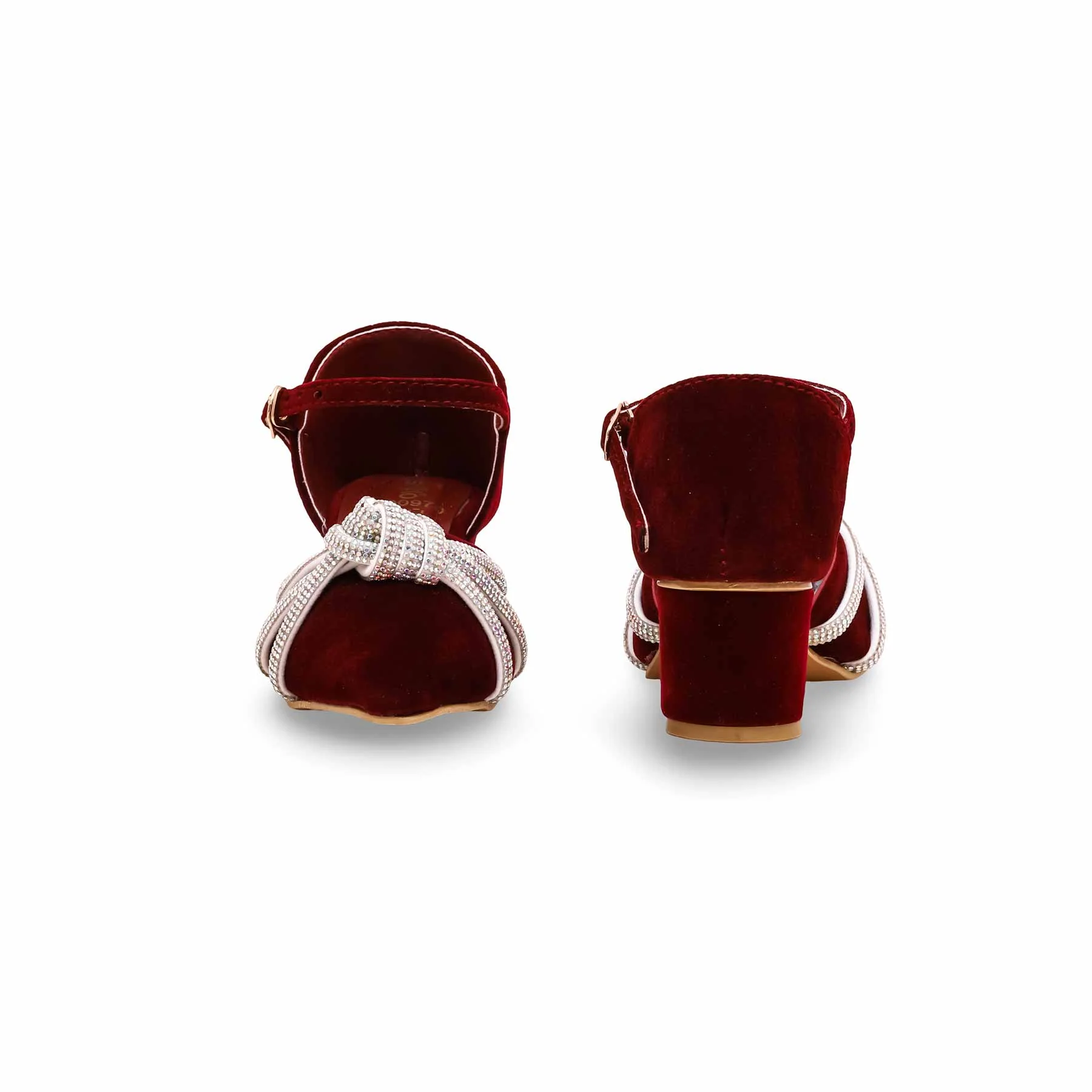 Girls Maroon Fancy Pumps KD0970 - Image 4