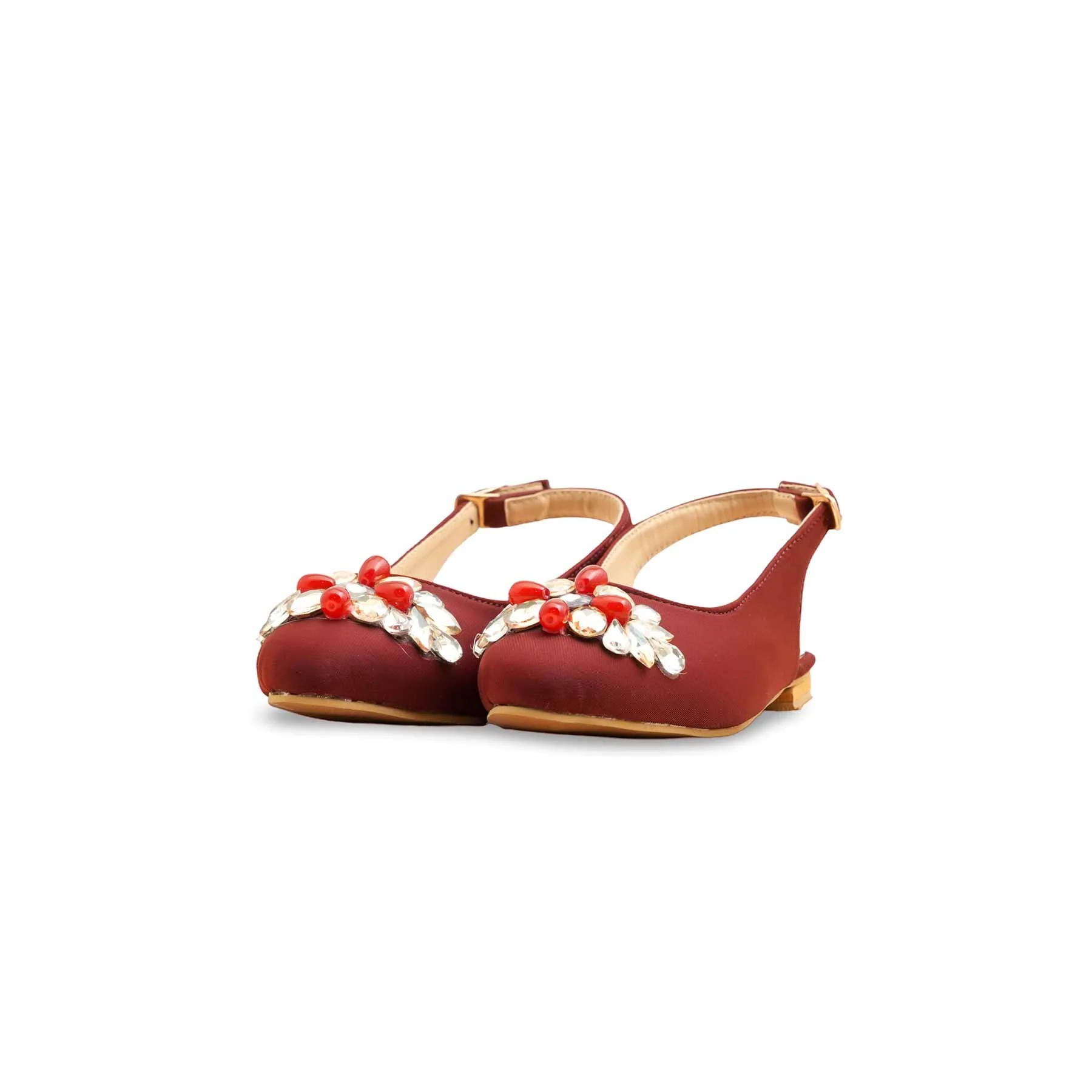 Girls Maroon Formal Pumps KD2551 - Image 3
