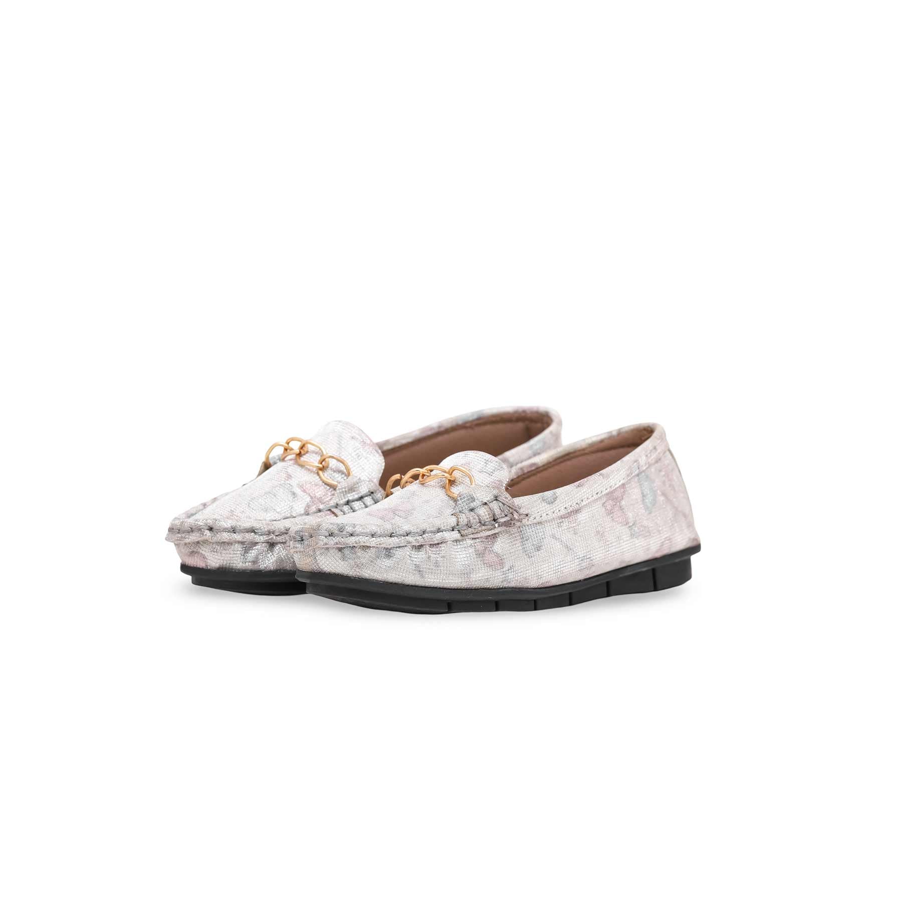 Girls Silver Fancy Moccasin KD2298 - Image 2