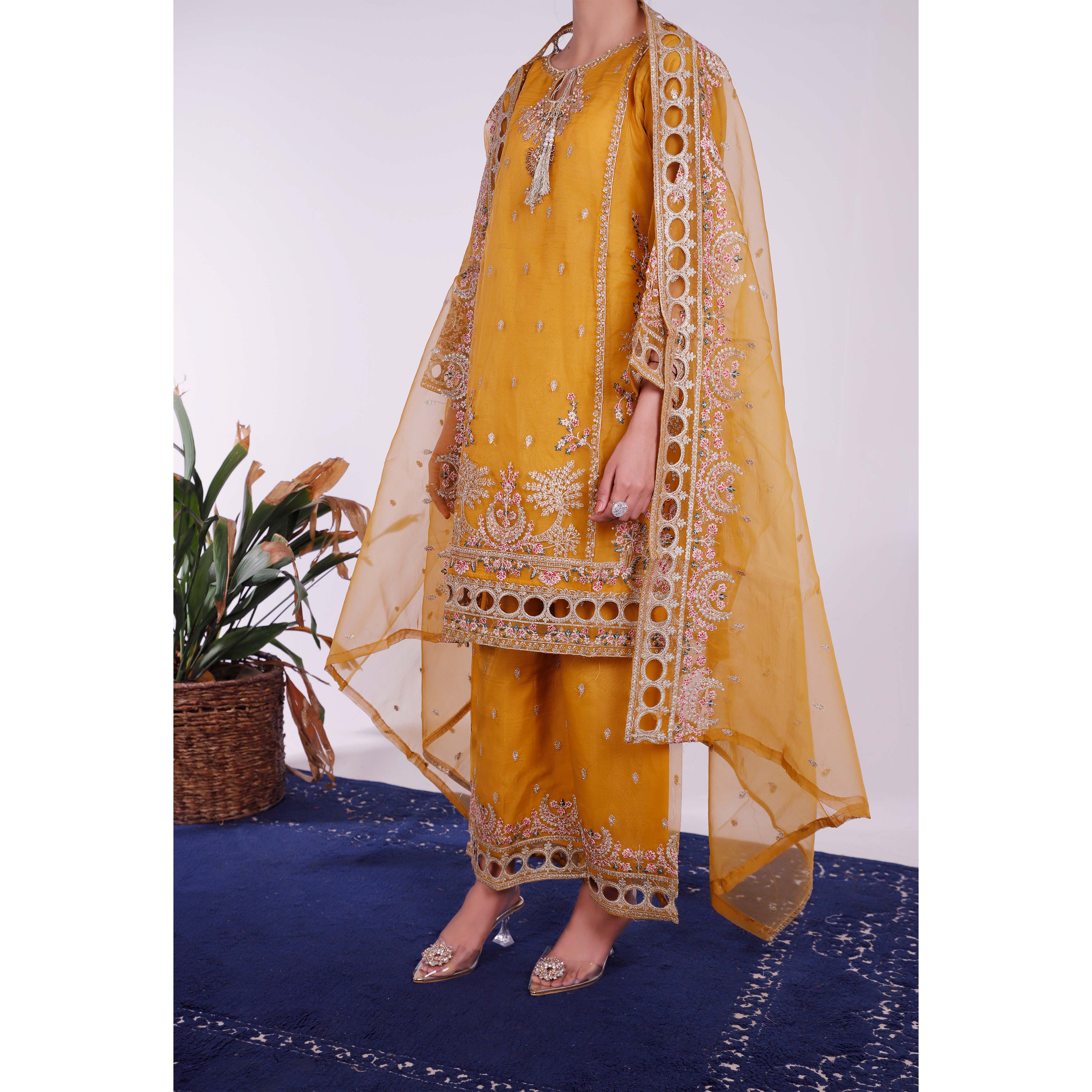 3PC- Embellished Organza Net Suit PF4034 - Image 2