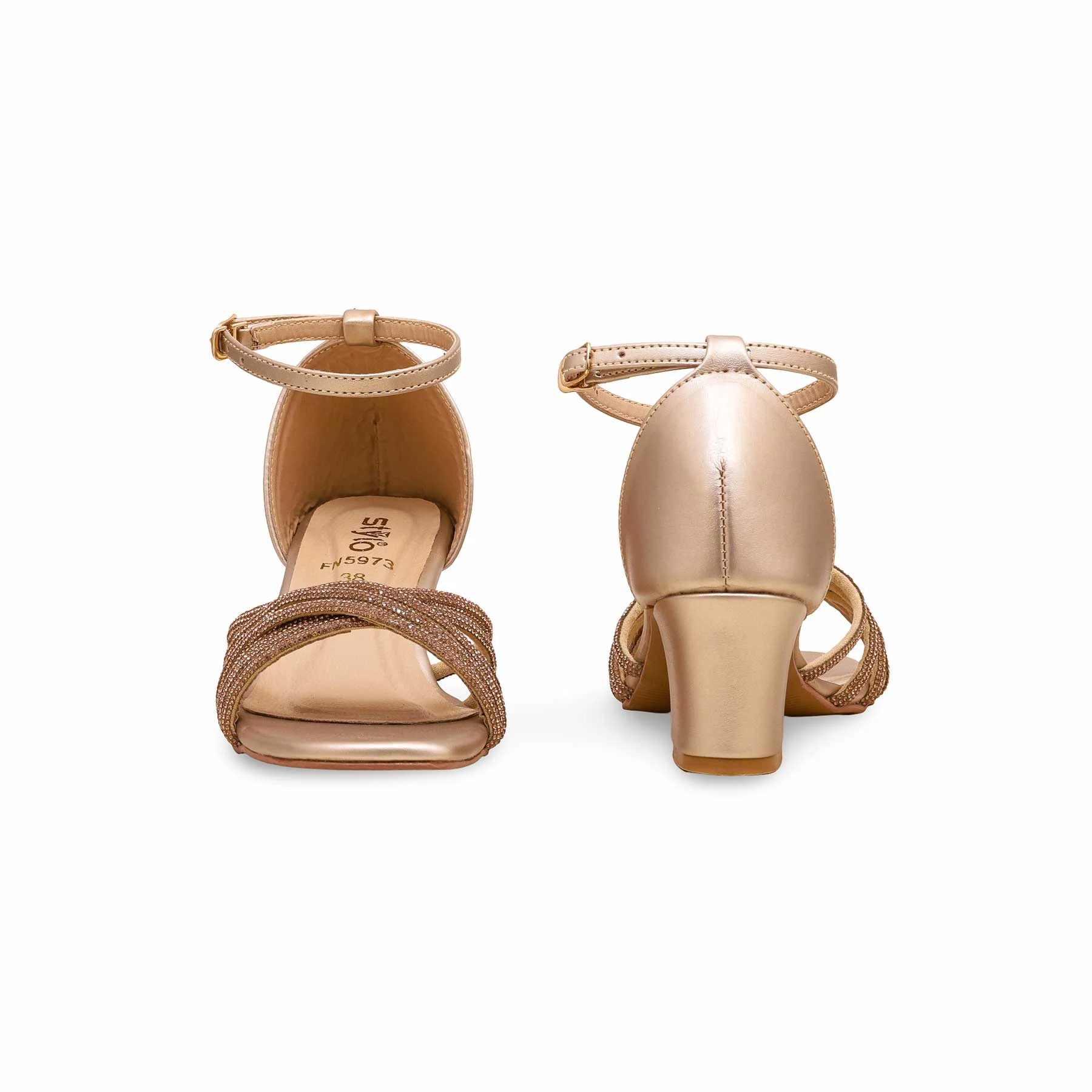 Golden Fancy Block Heel Sandal FN5973 - Image 3