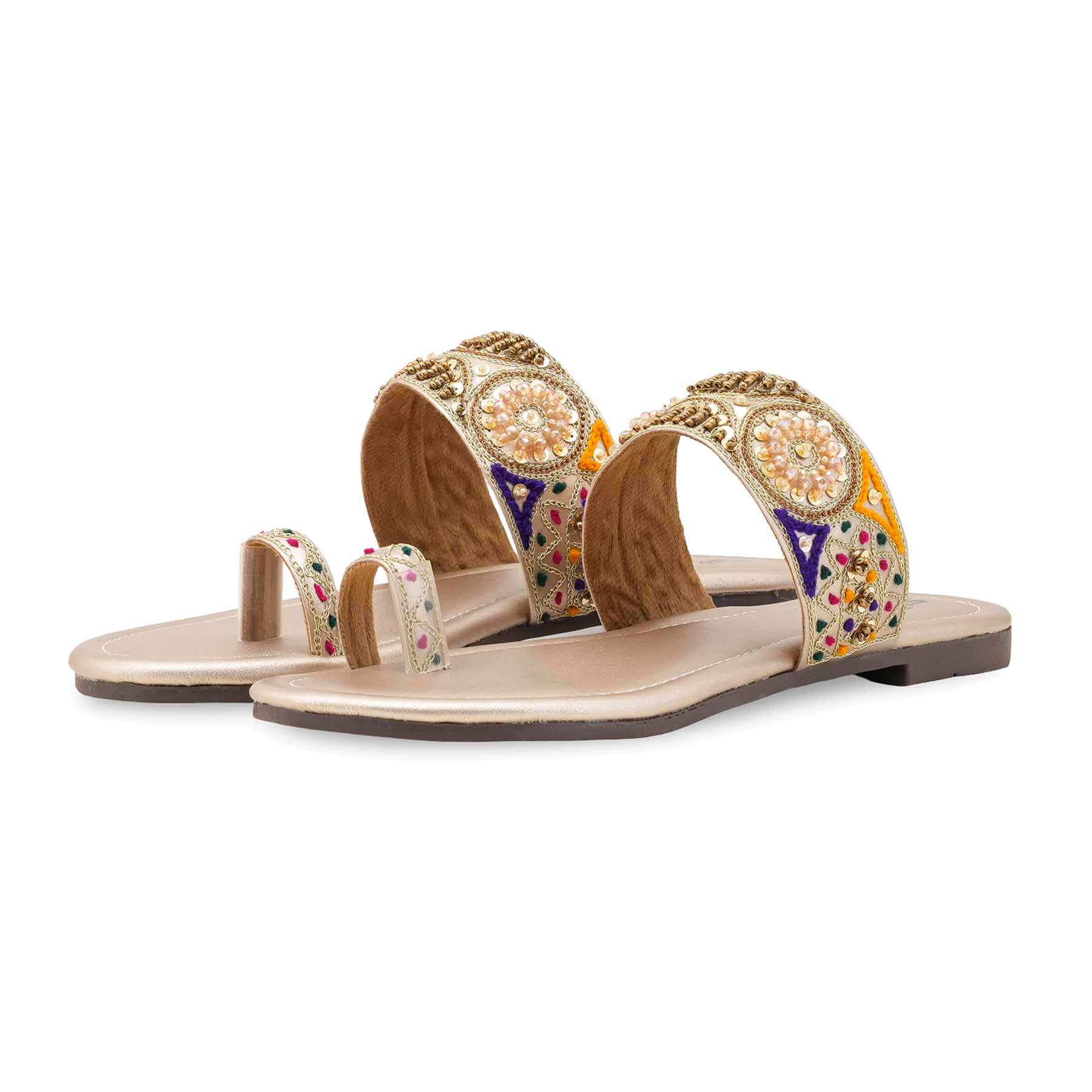 Golden Fancy Chappal For Women EC0249 - Image 4