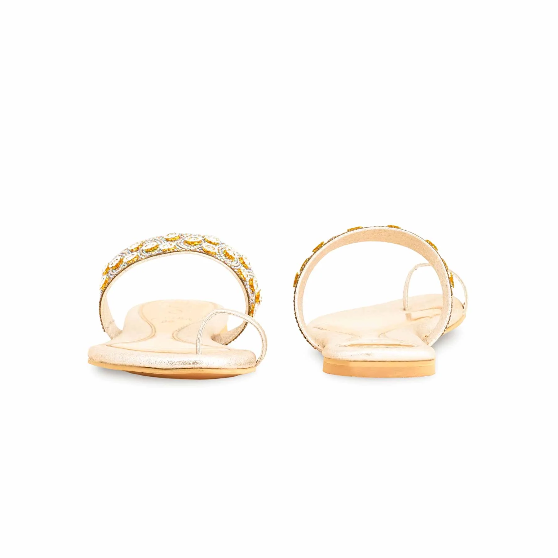 Golden Fancy Chappal For Women FN0793 - Image 4