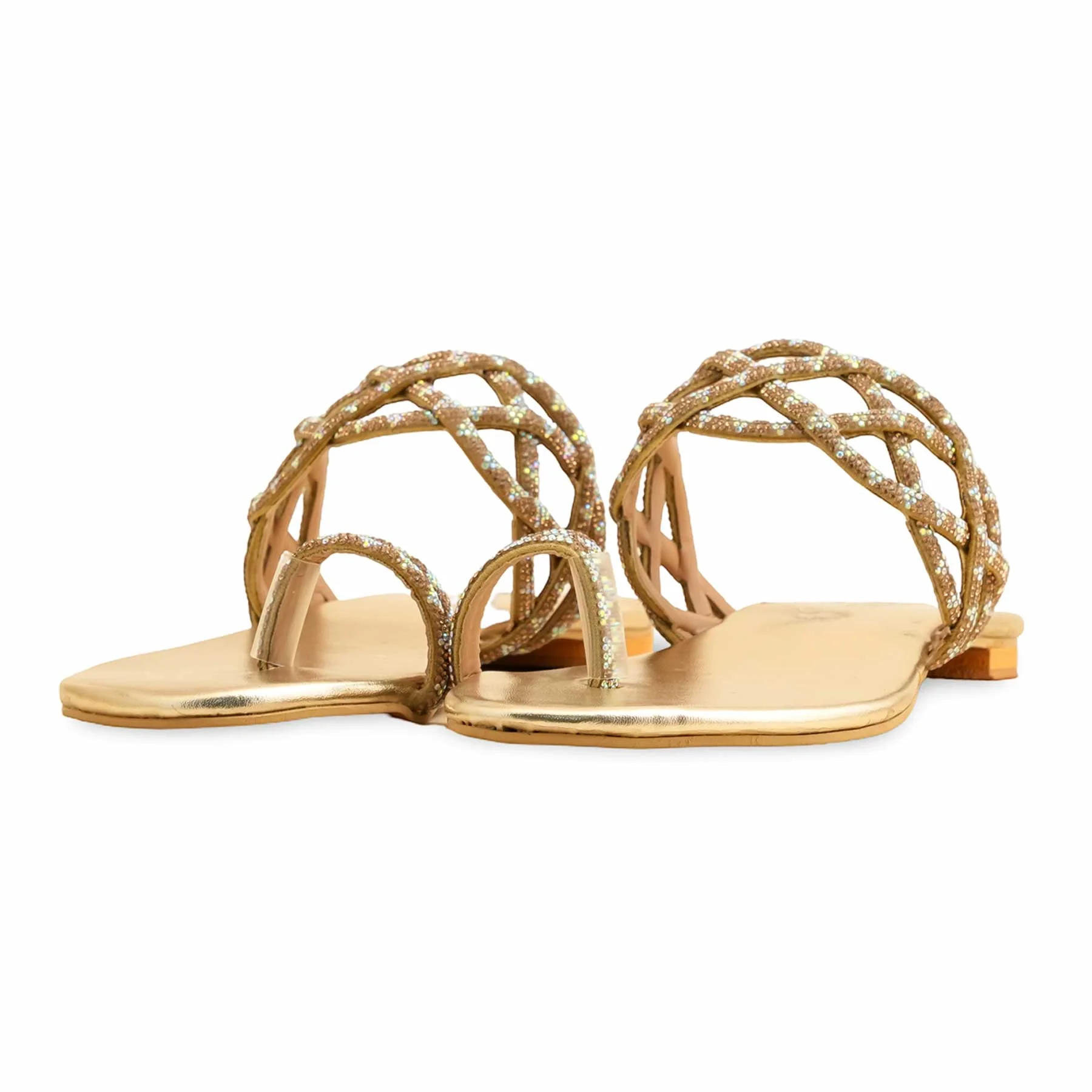 Golden Fancy Chappal For Women FN0804 - Image 4
