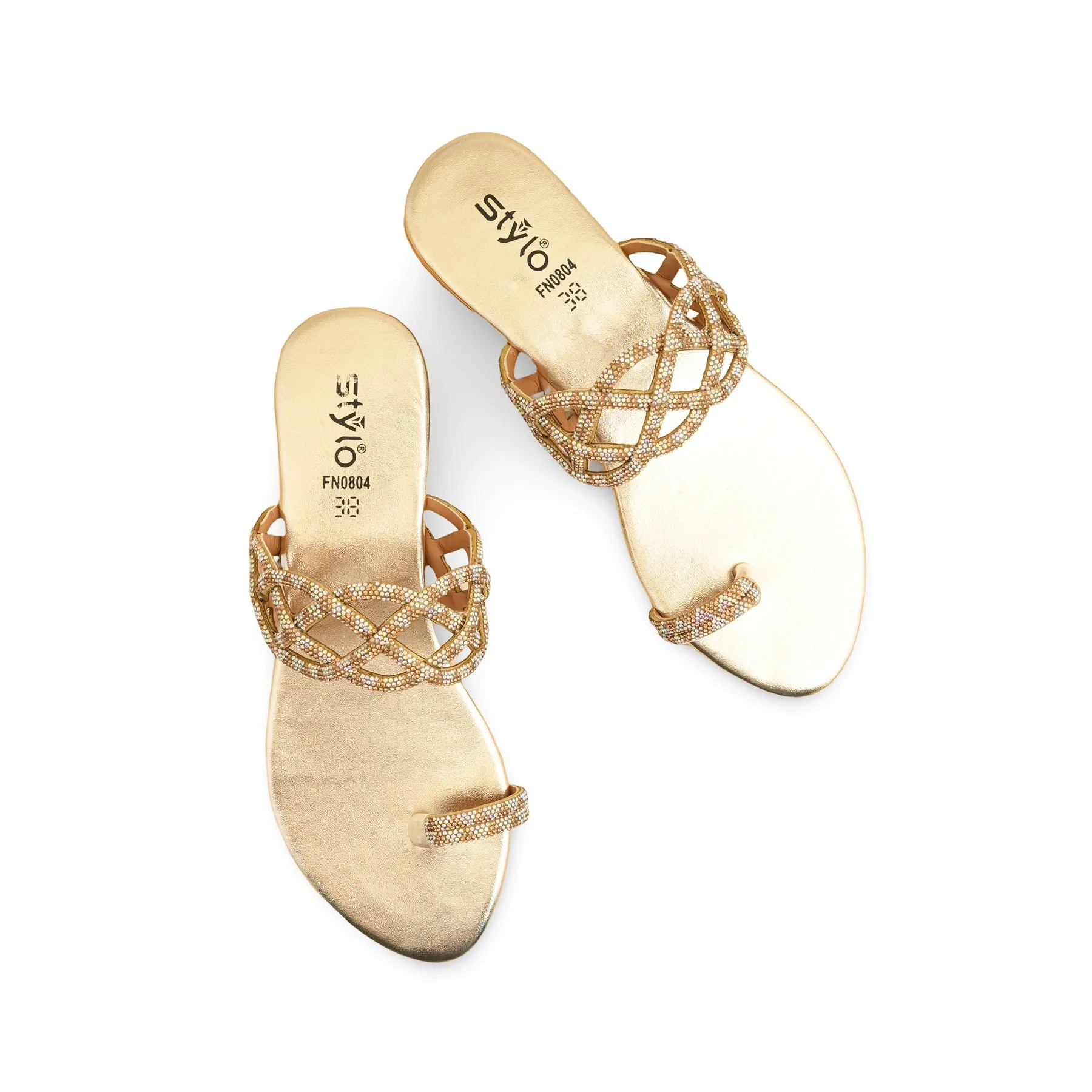 Golden Fancy Chappal For Women FN0804 - Image 6