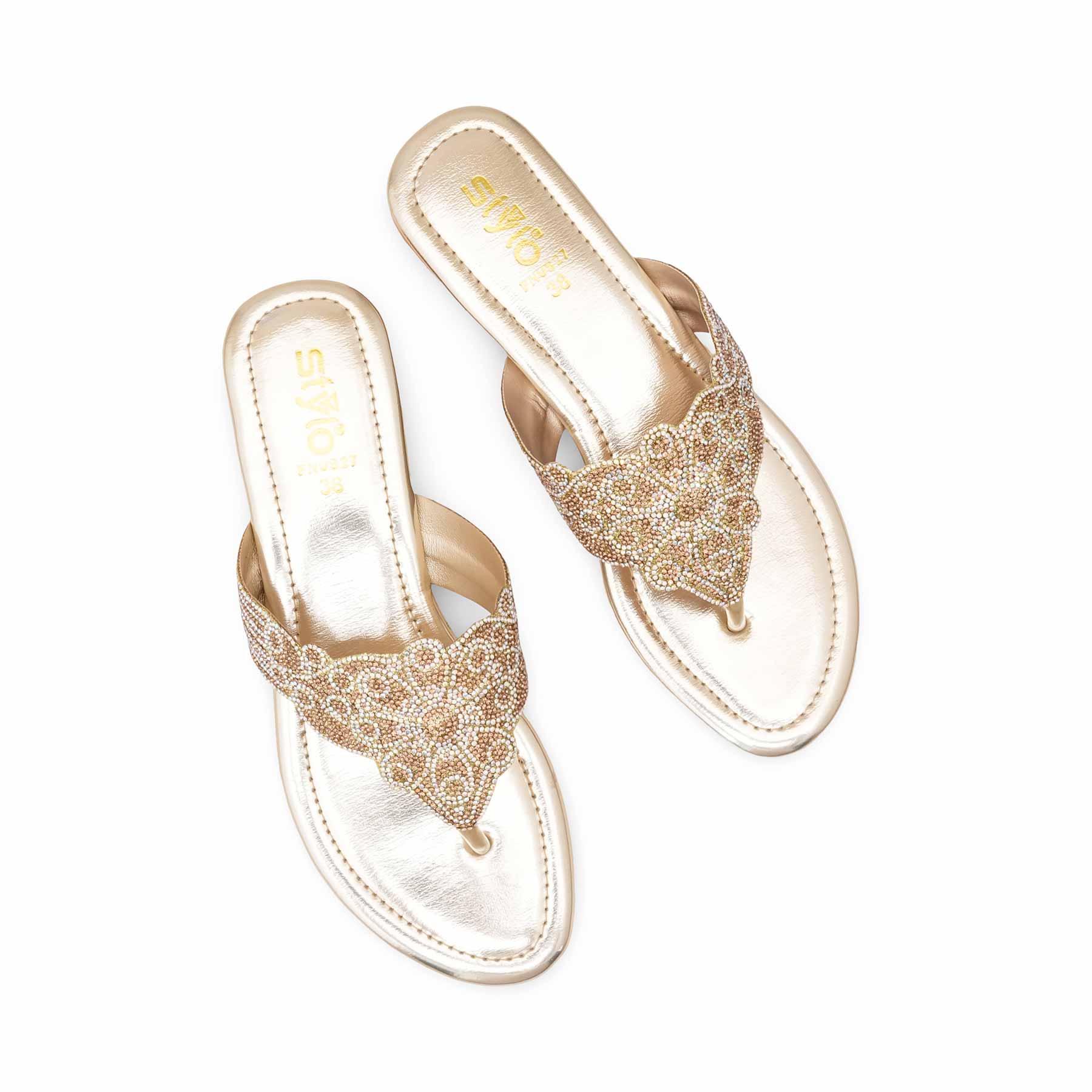 Golden Fancy Chappal For Women FN0827 - Image 5
