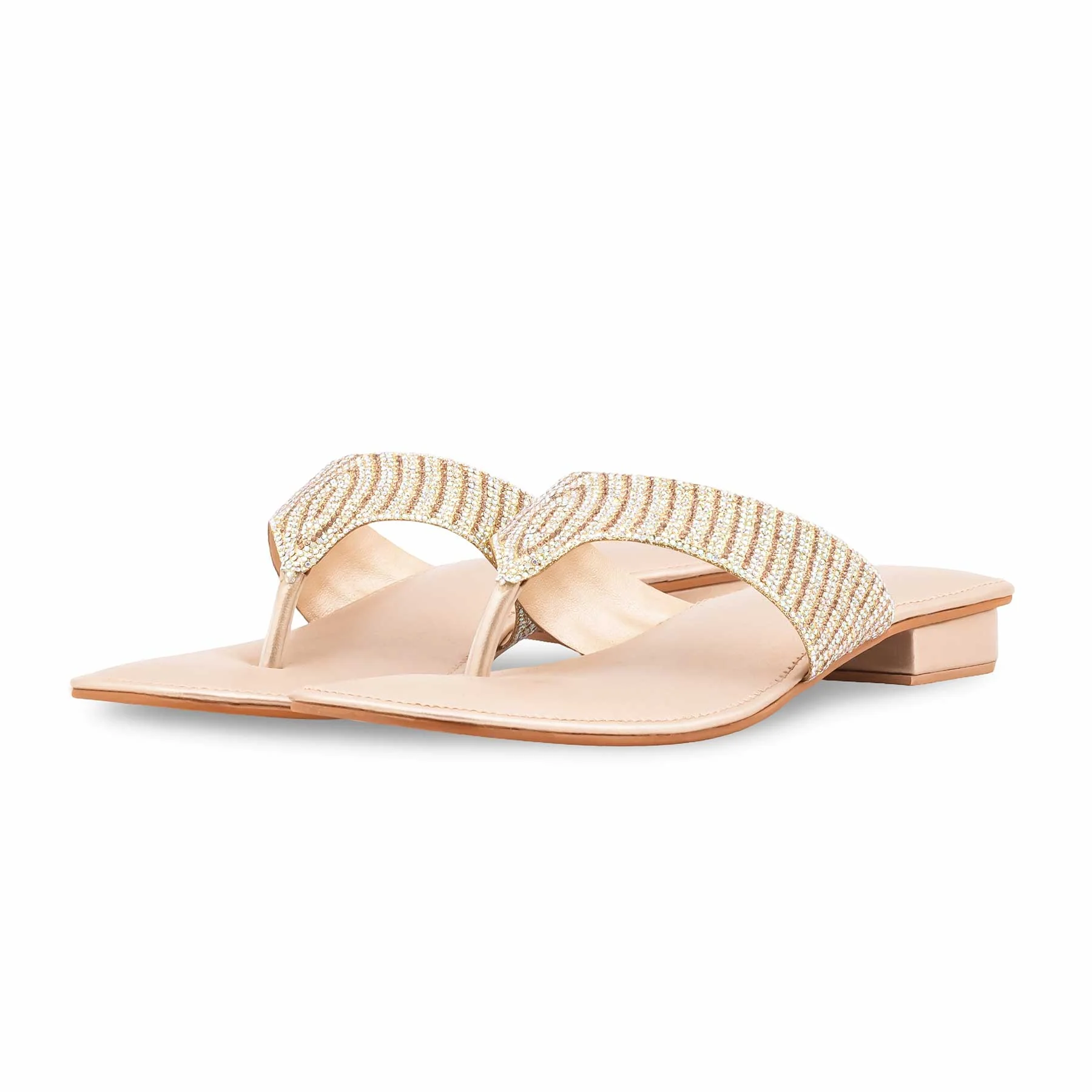 Golden Fancy Chappal For Women FN0832 - Image 3