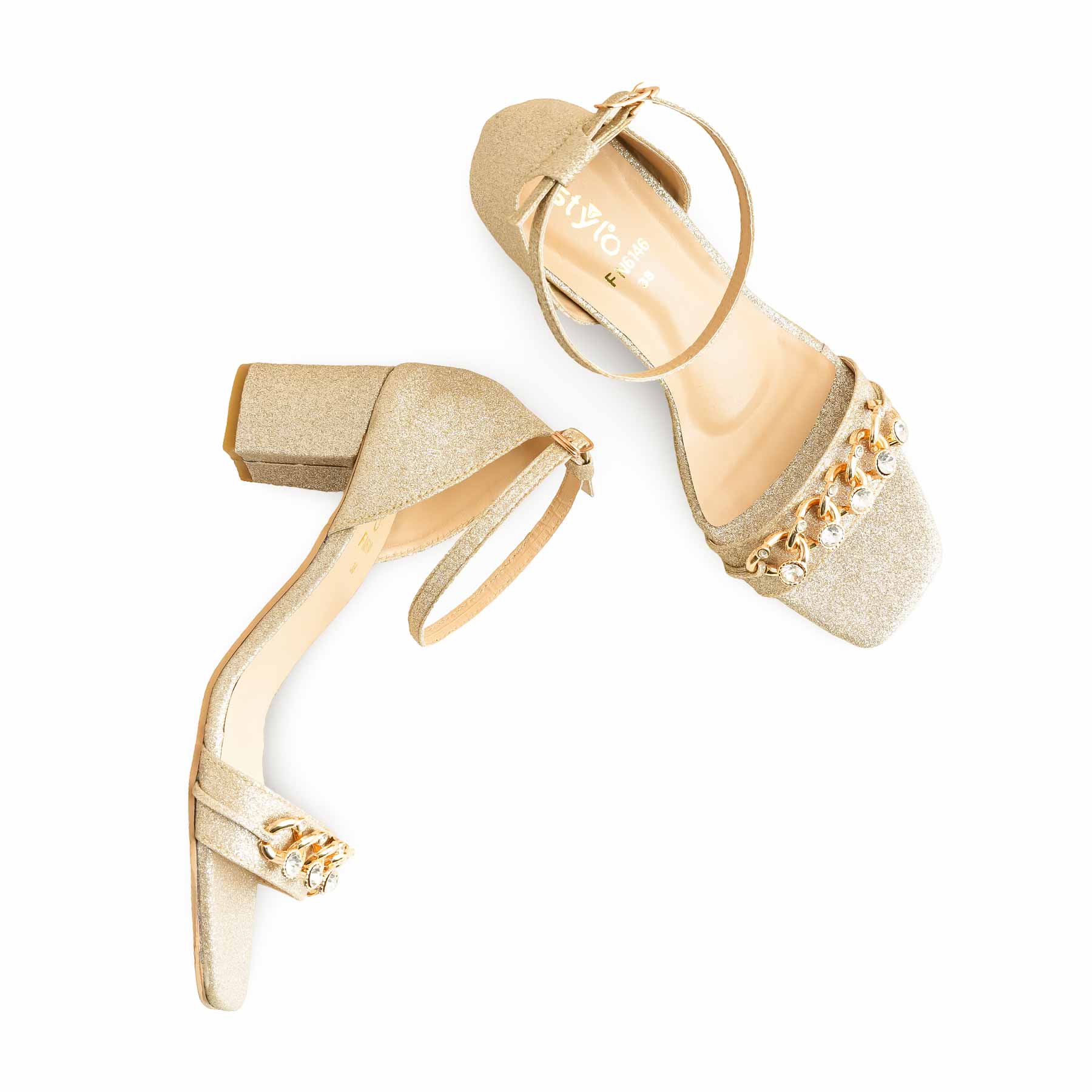 Golden Fancy Sandal For Ladies FN6146 - Image 5