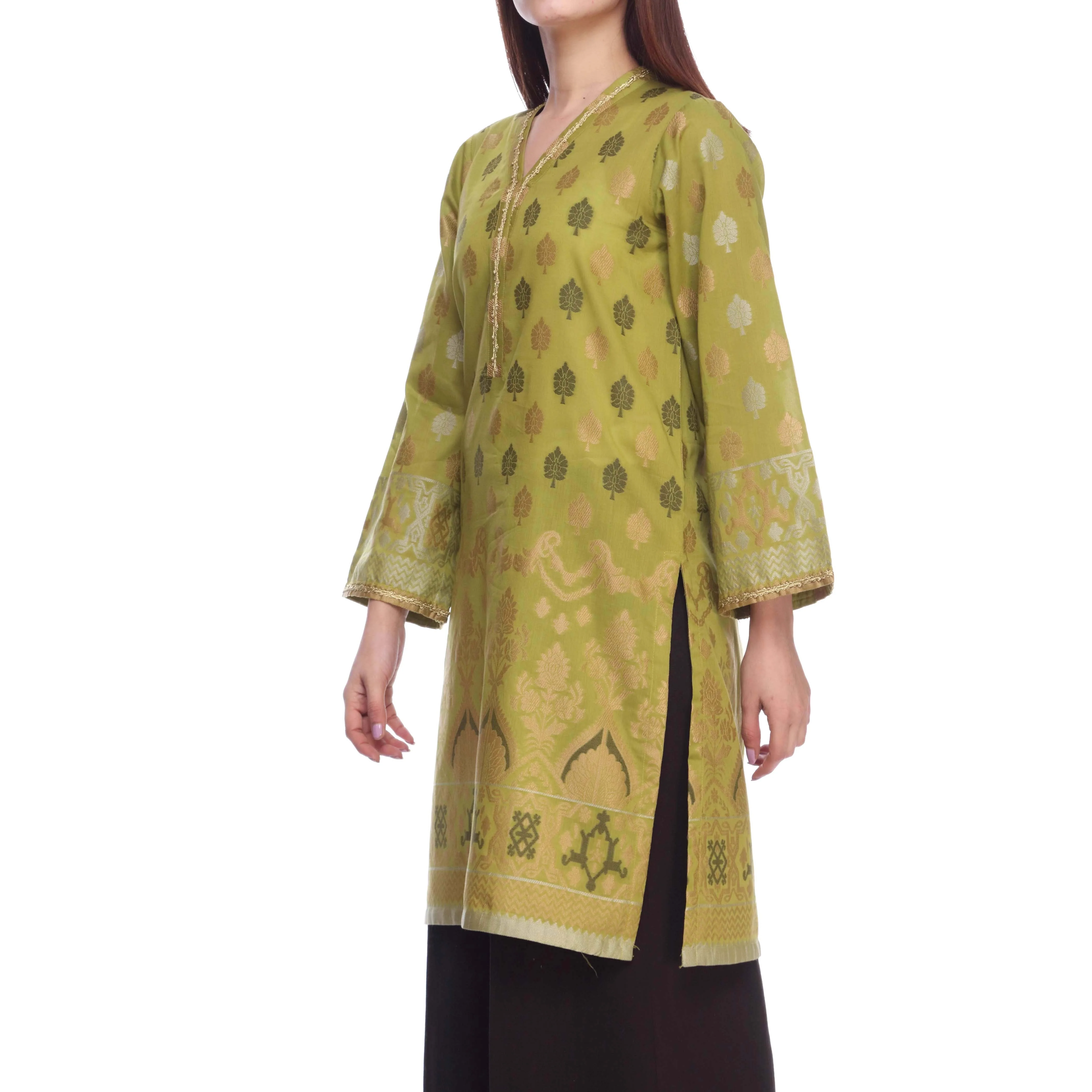 Green Color Jaquard Embellsihed Shirt PS2146 - Image 2