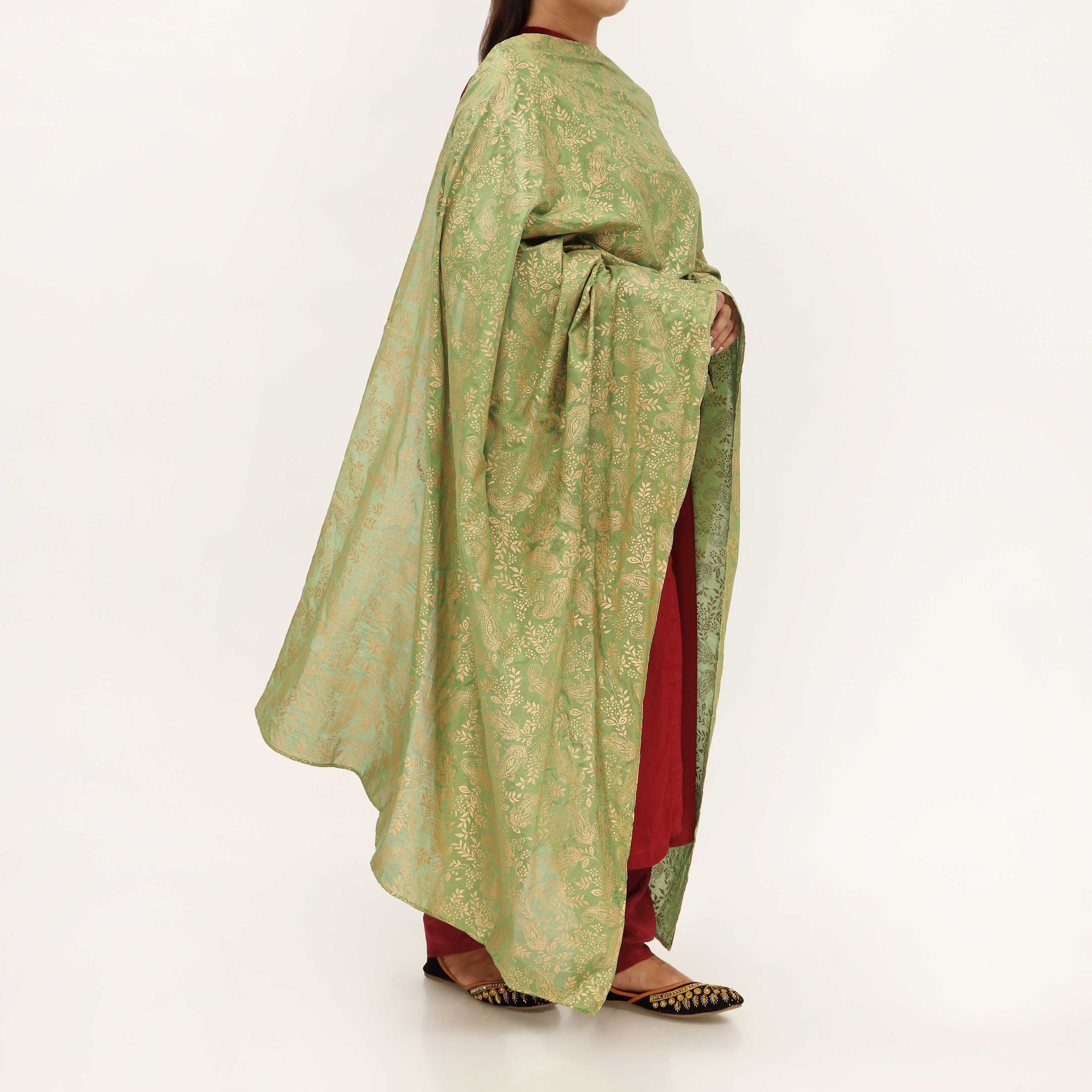 Green Cotton Silk Duppata PD5508 - Image 2