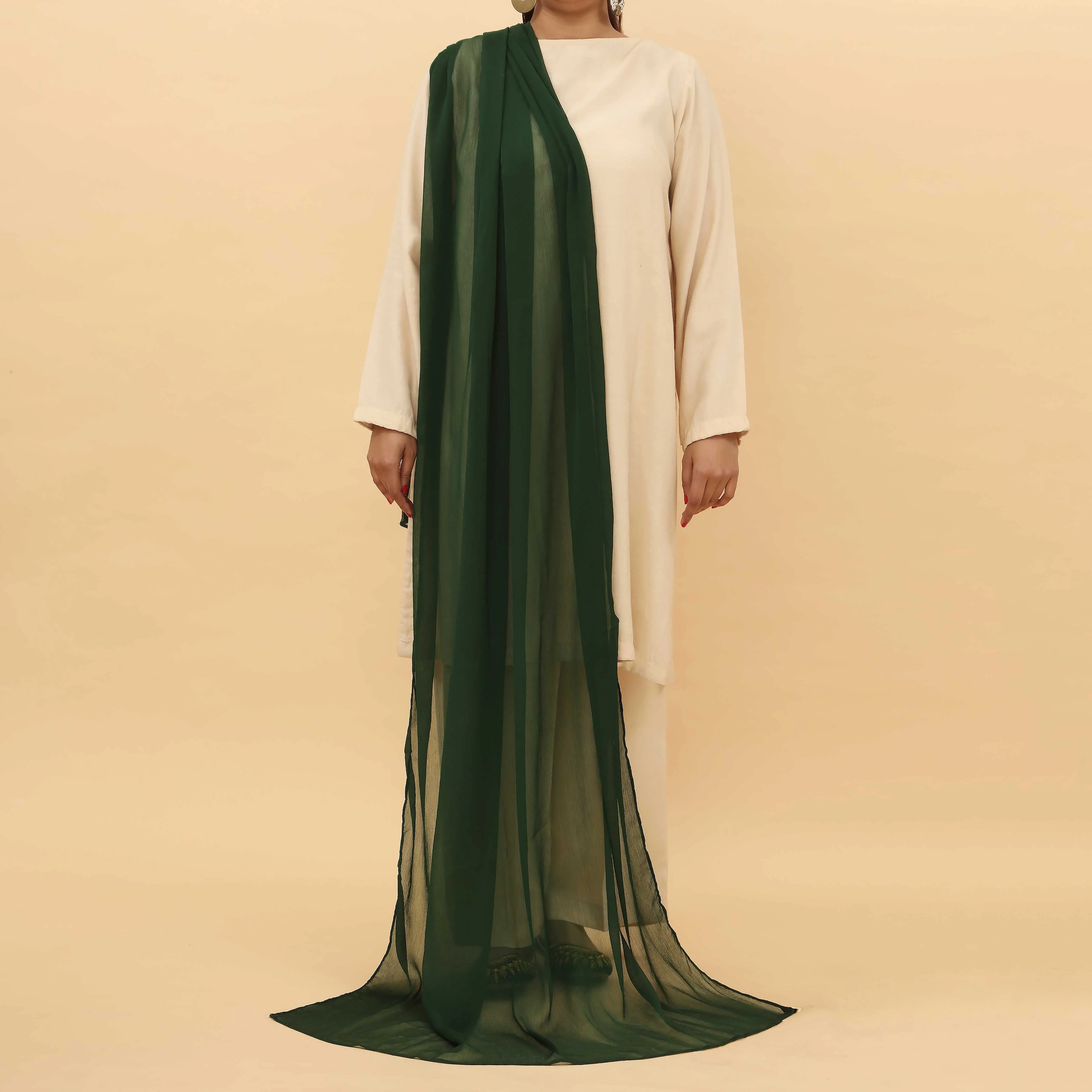 Green Crinkle Chiffon Duppata PD5373 - Image 2