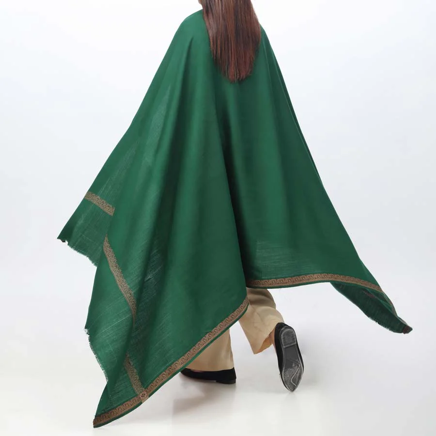Green Embroidered Border Shawl PW3702 - Image 2