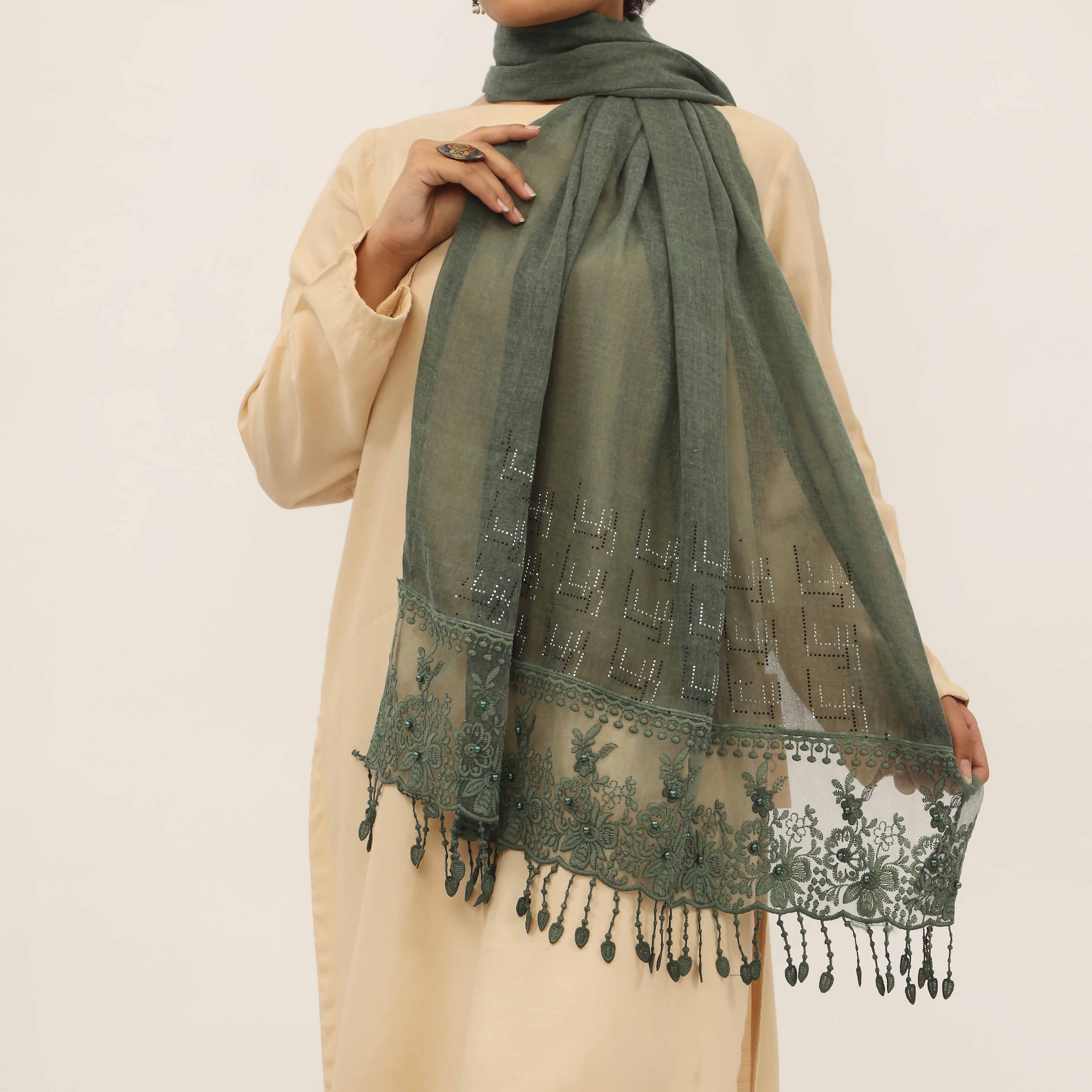 Green Embroidered Stole PD5248 - Image 2