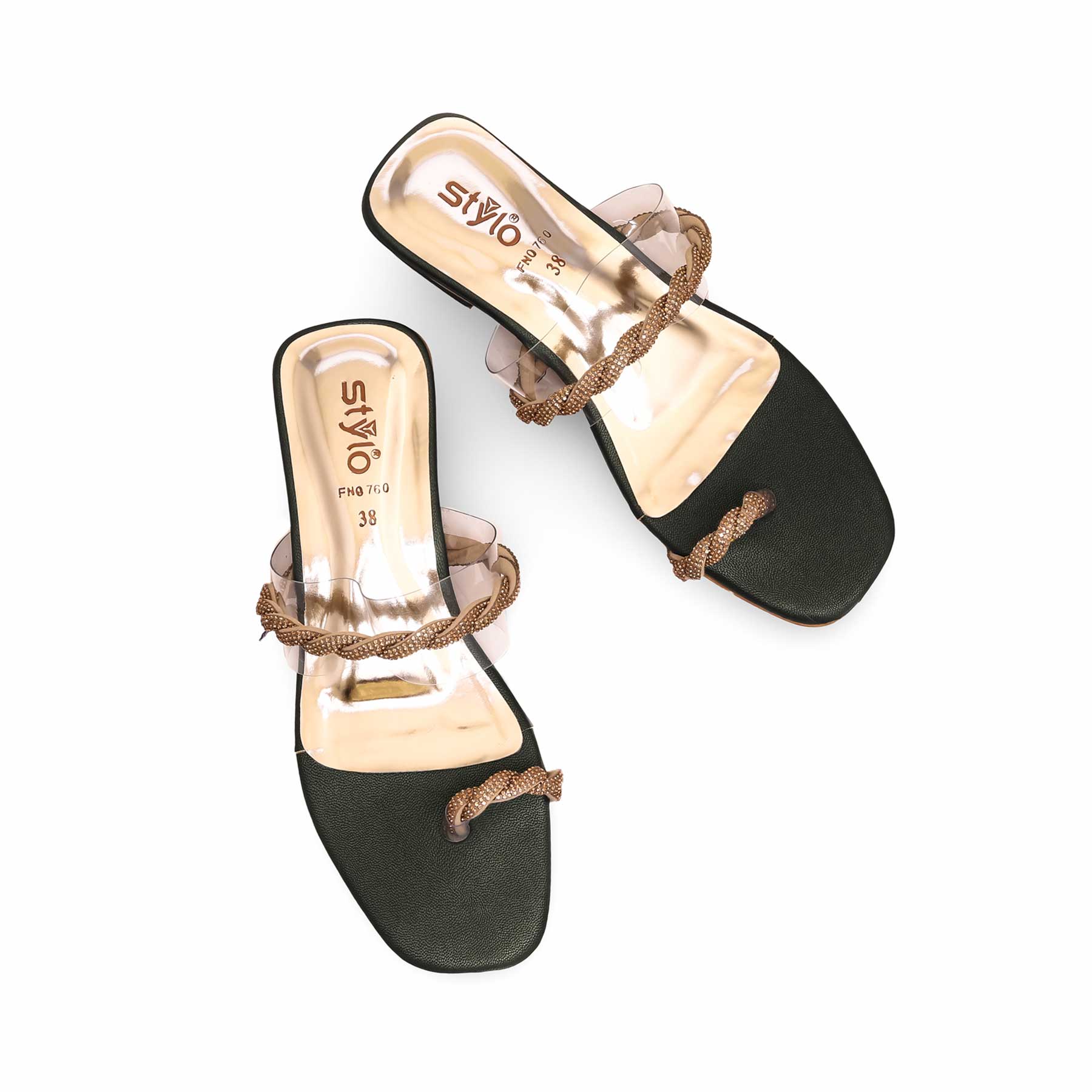 Green Fancy Chappal for Women FN0760 - Image 4