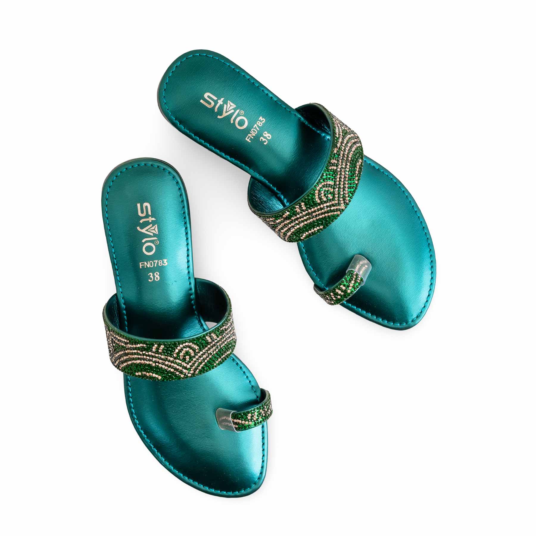 Green Fancy Chappal For Women FN0783 - Image 5