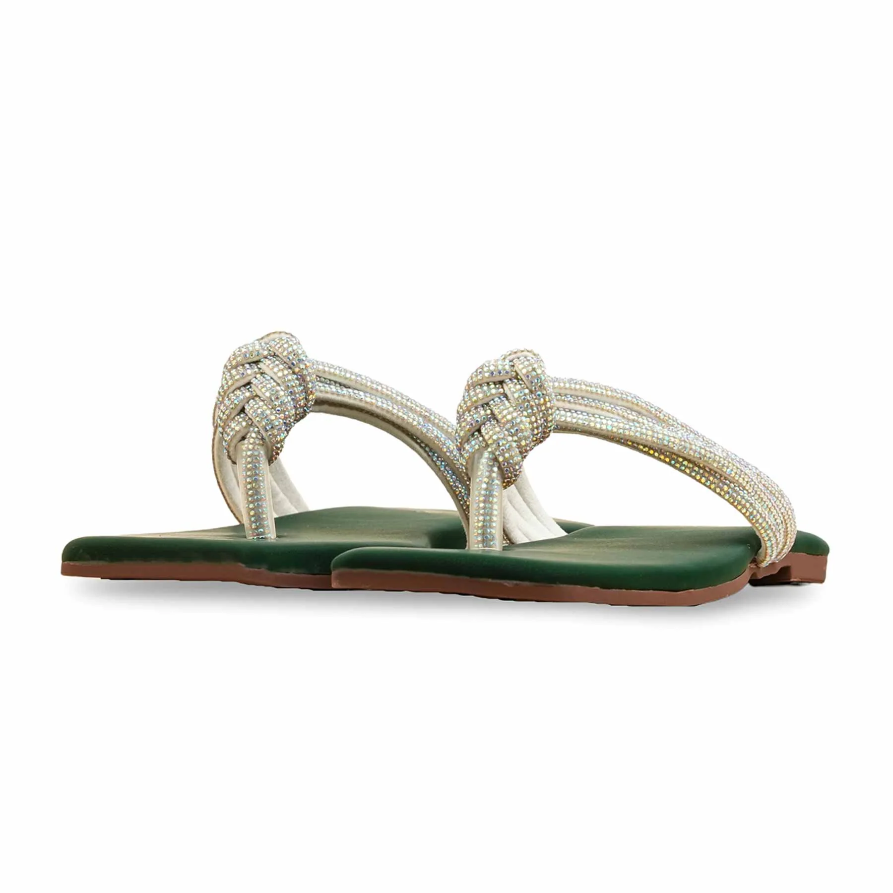 Green Fancy Chappal For Women FN0814 - Image 3
