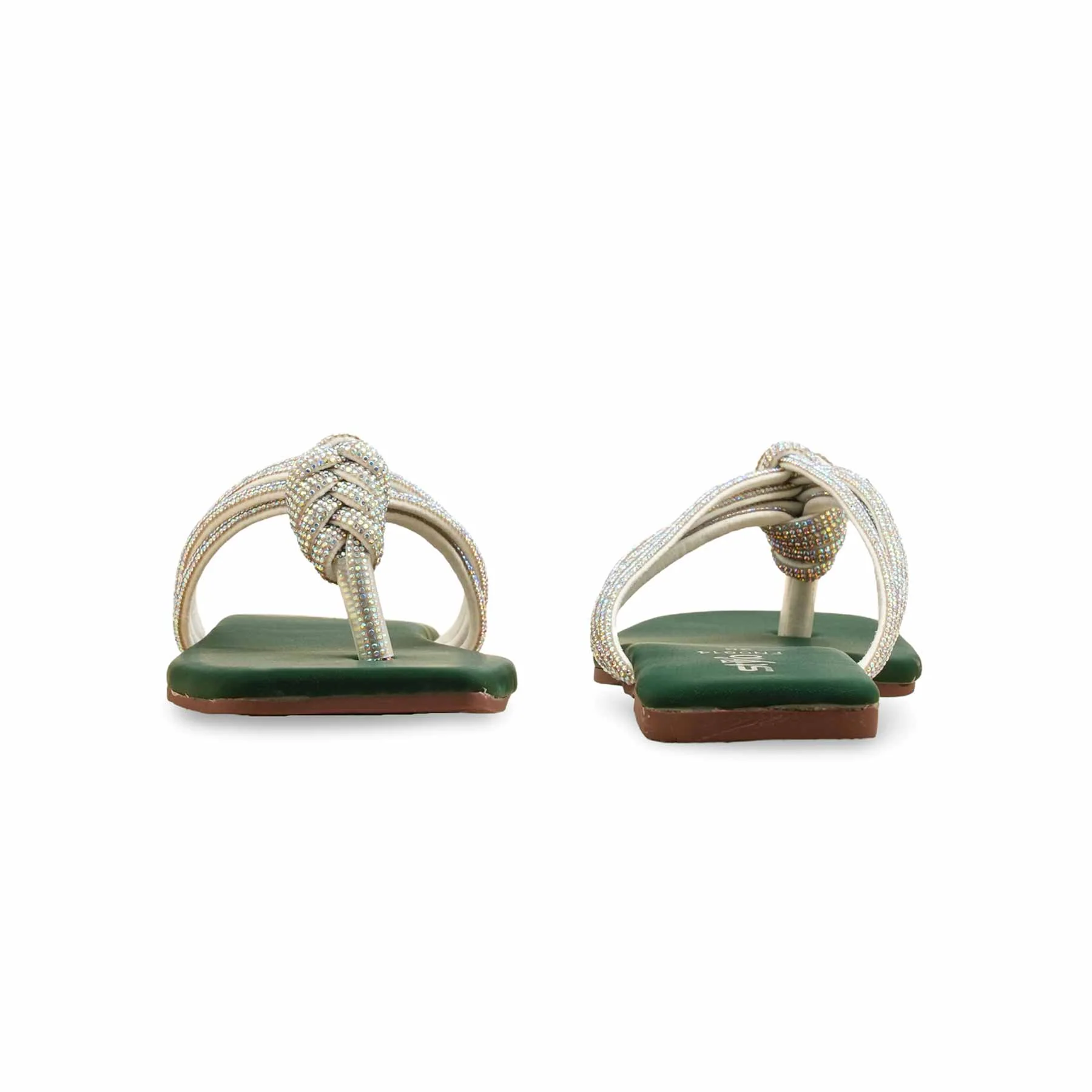 Green Fancy Chappal For Women FN0814 - Image 4