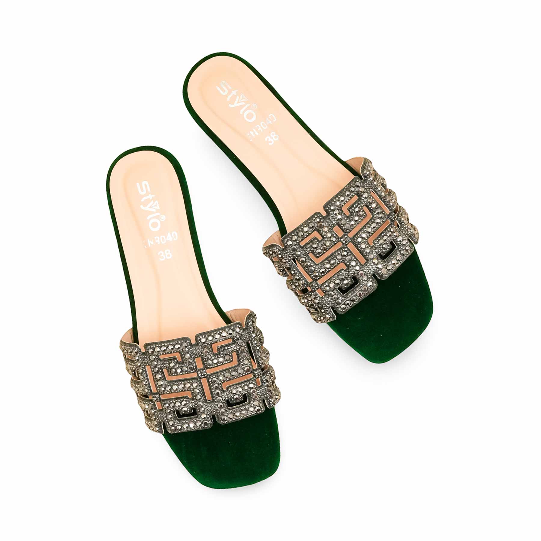 Green Fancy Slipper For Women FN8040 - Image 5