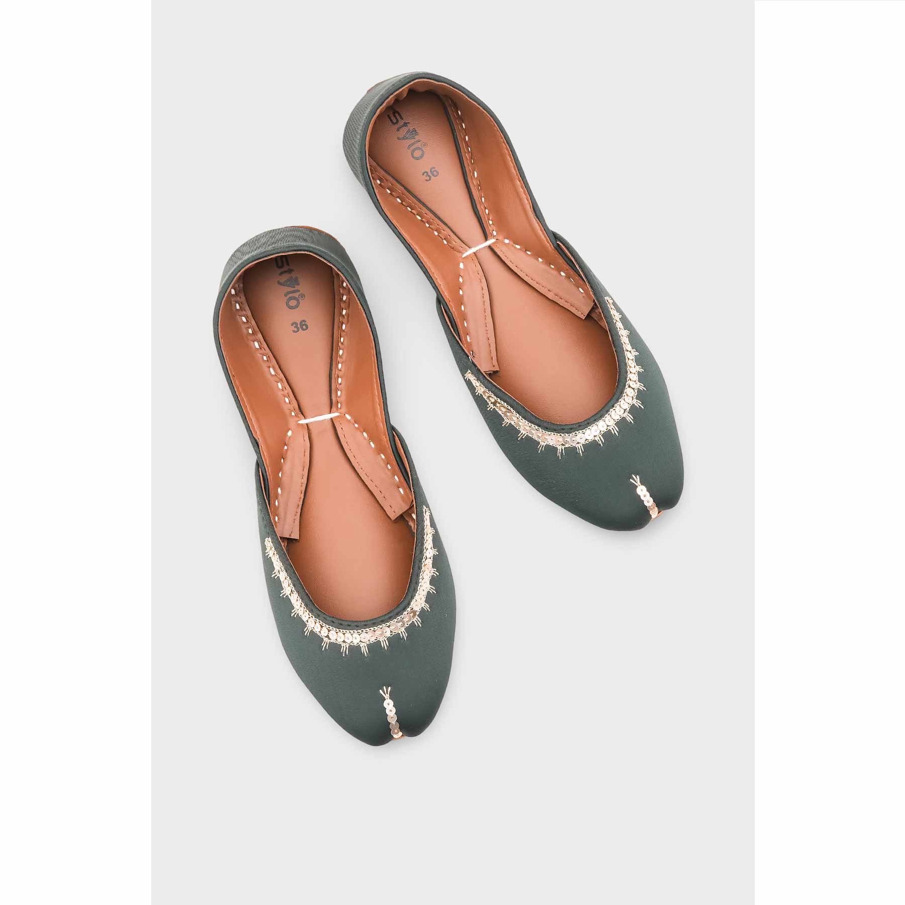Green Leather Khussa For Women EC8760 - Image 6
