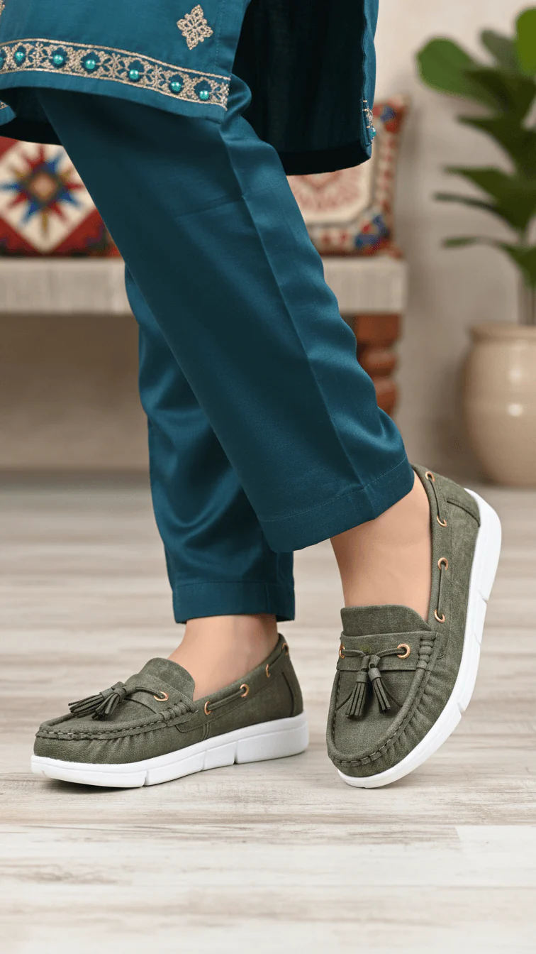 Green Moccasin For Ladies WN4581 - Image 2