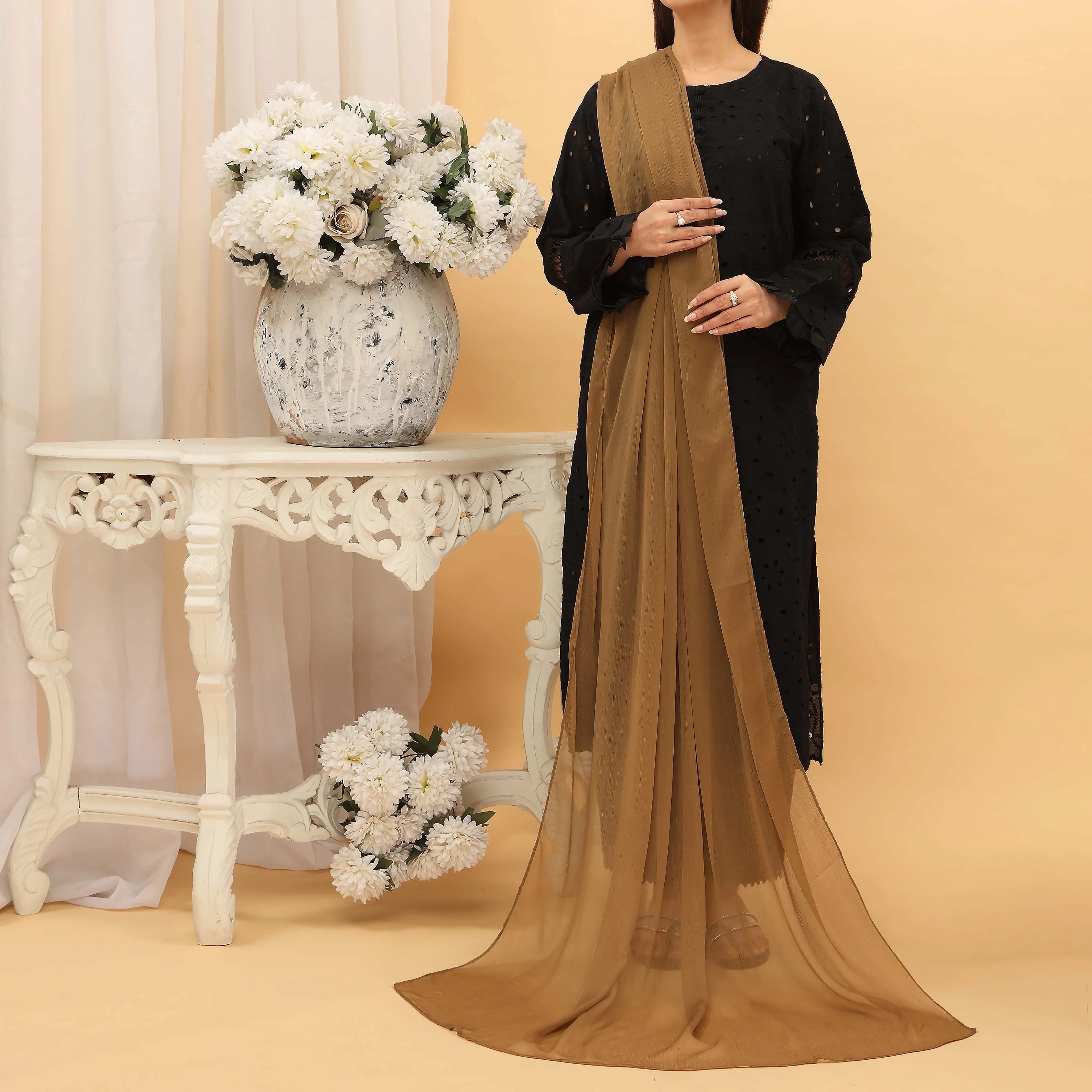 Green Plain Chiffon Dupatta PD5381 - Image 2