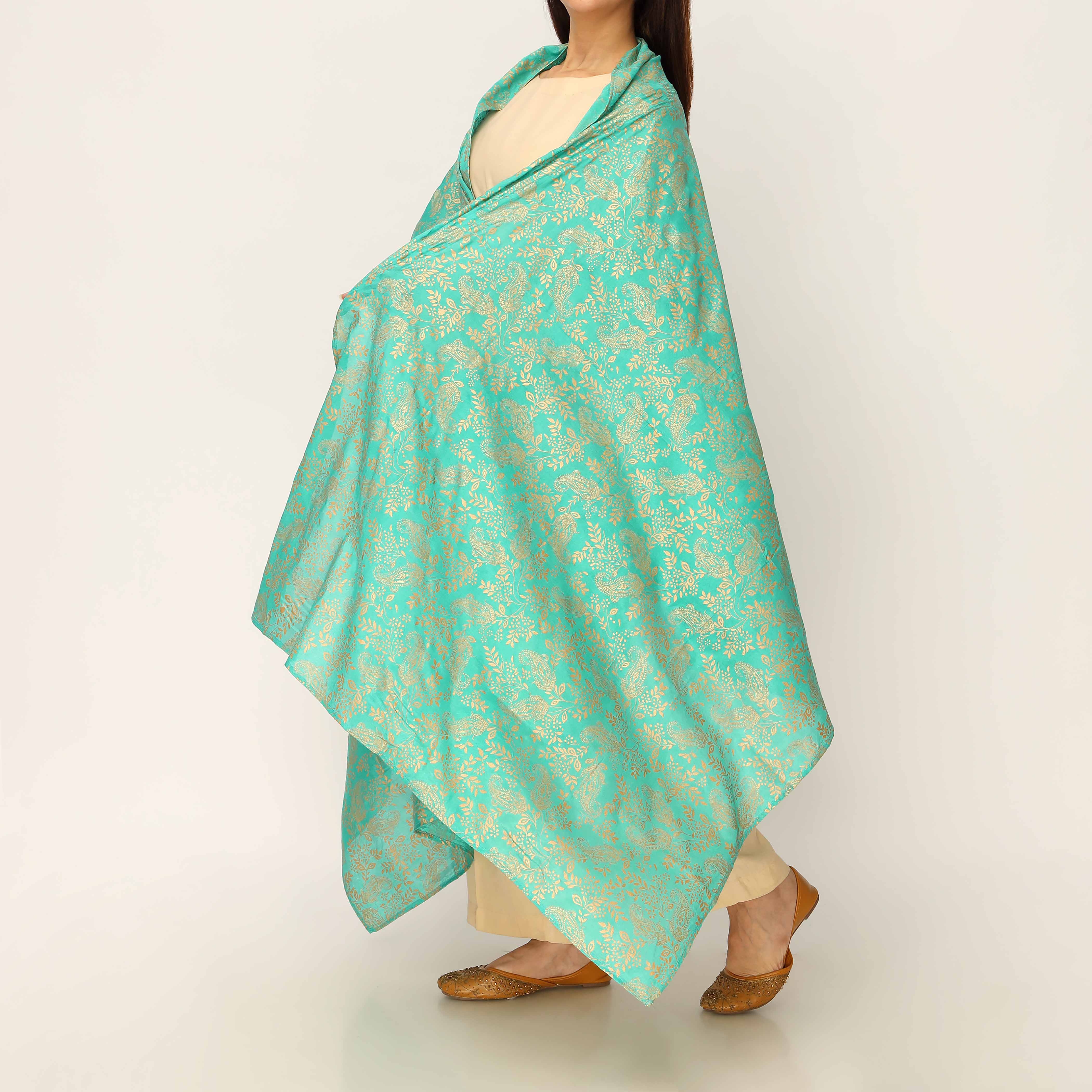 Green Plain Chiffon Dupatta PD5512 - Image 2