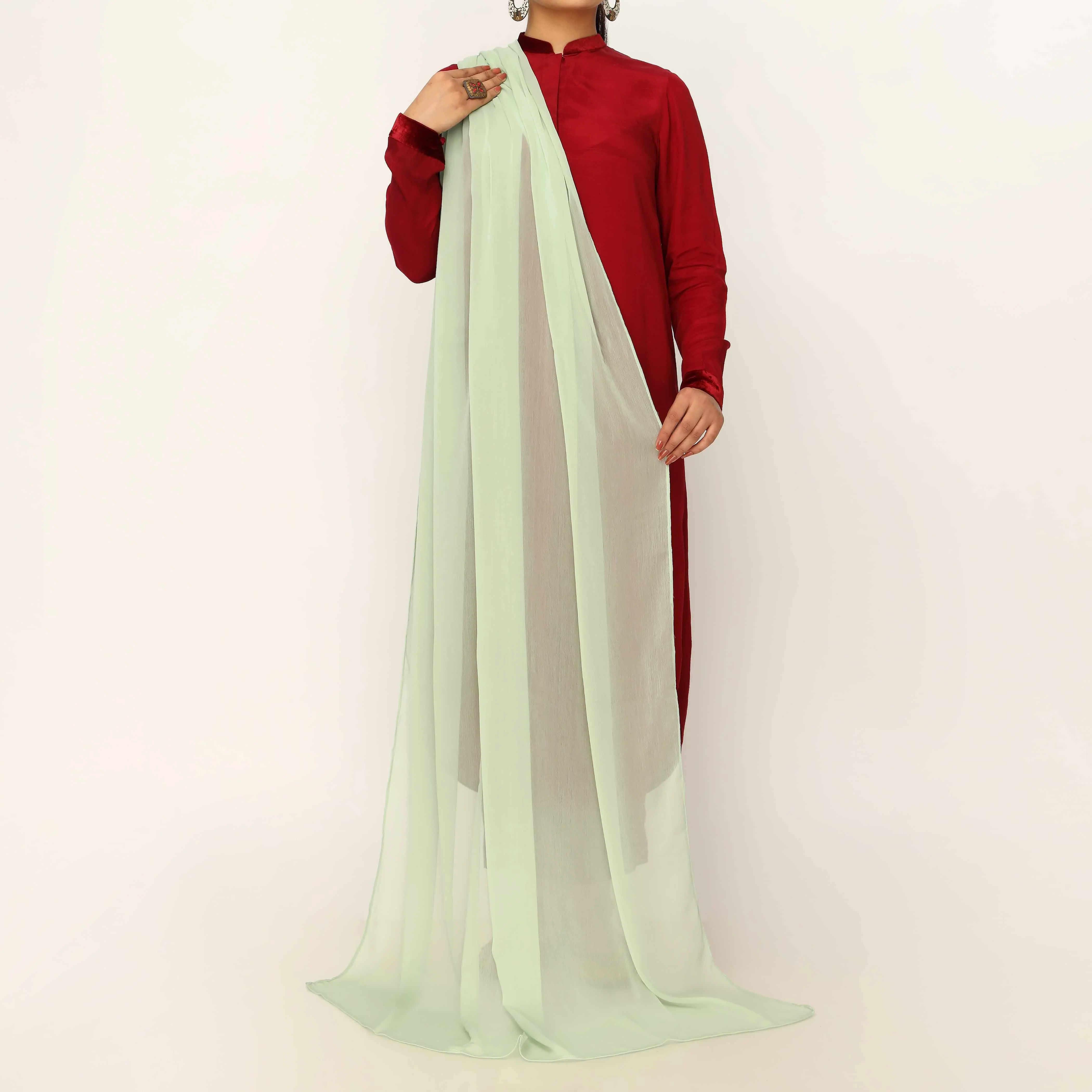 Green Raw Silk Dupatta PD5573 - Image 2