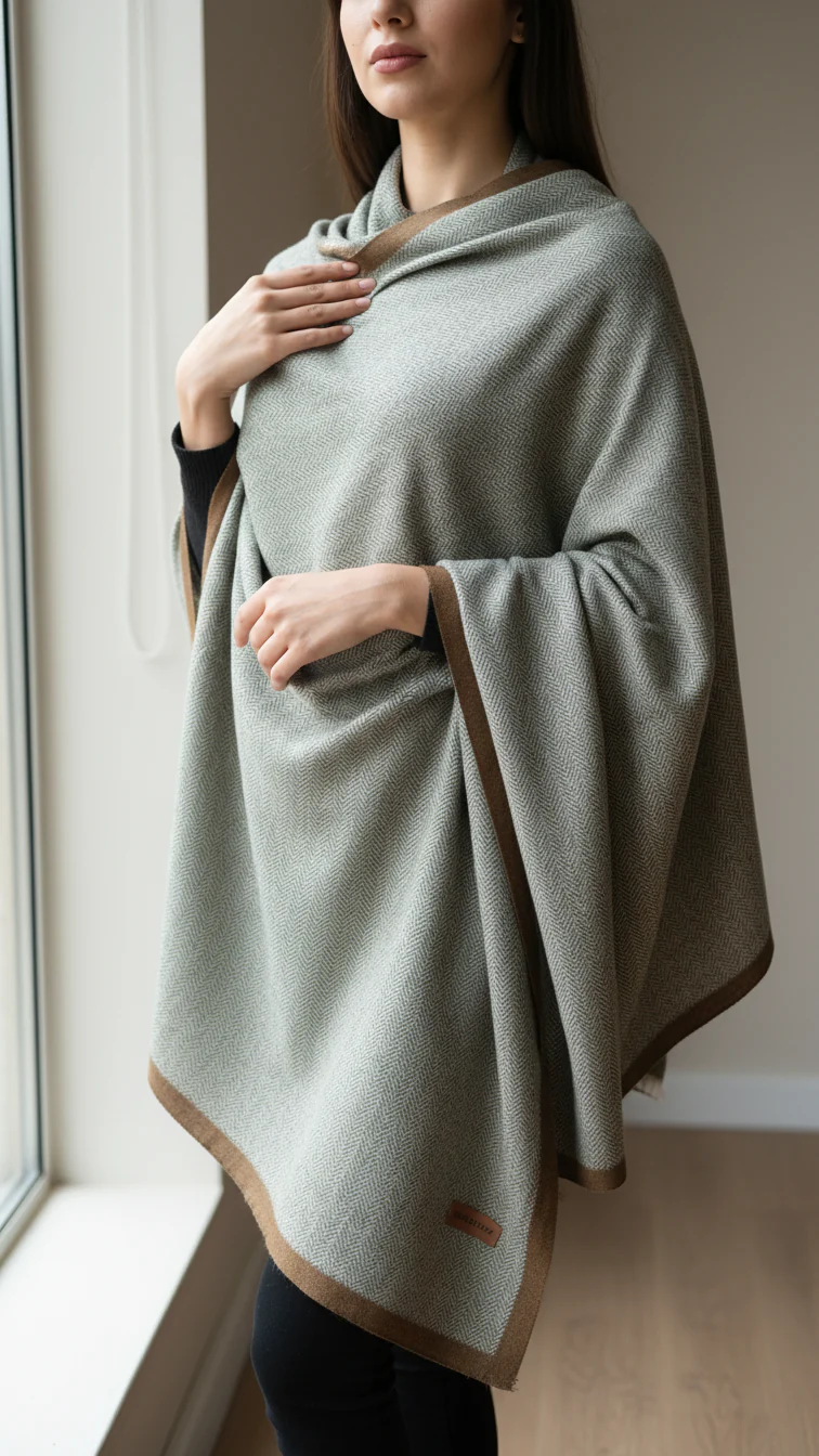 Green Winter Cape Shawl PW5908 - Image 2
