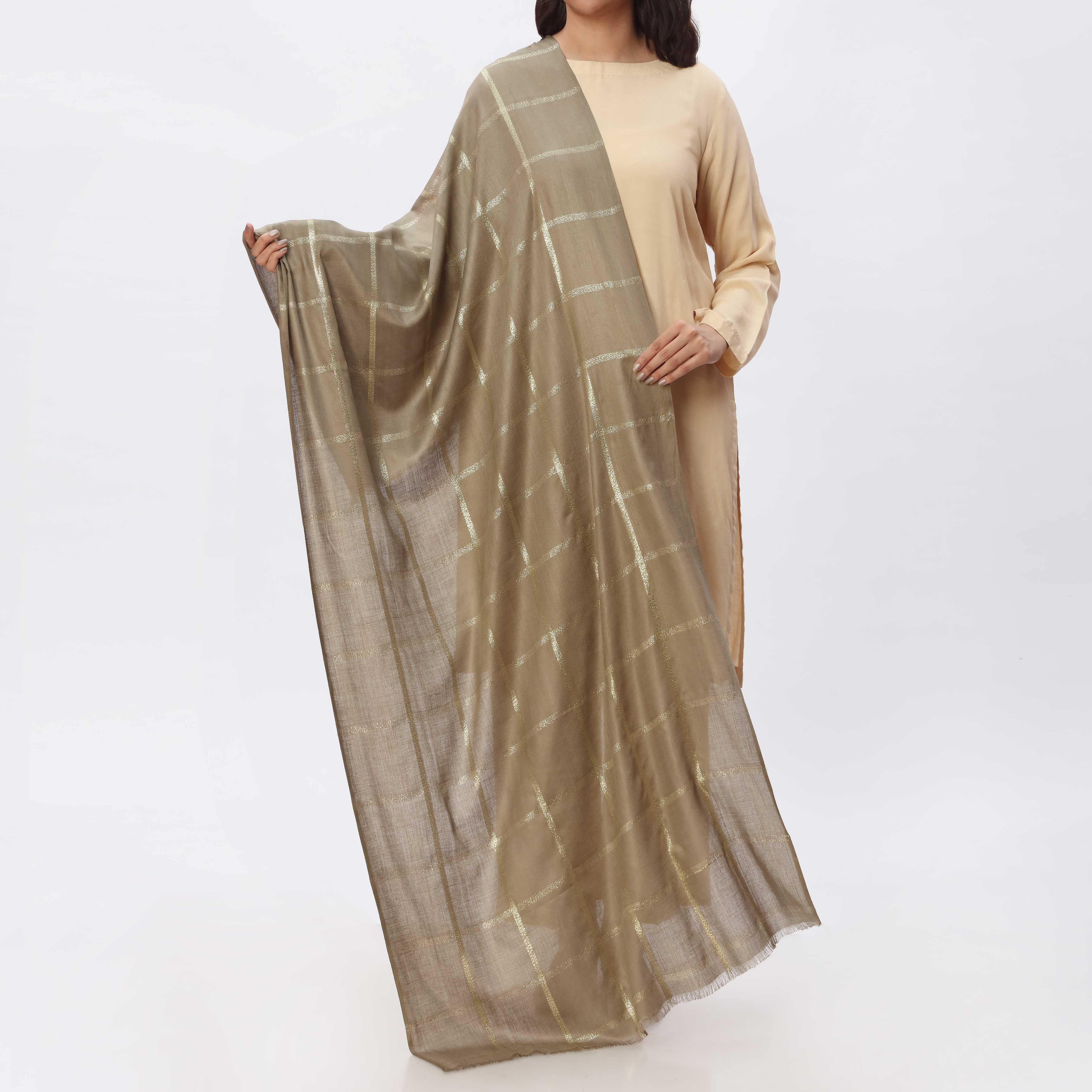 Green Zari Check Stole PS3755 - Image 2