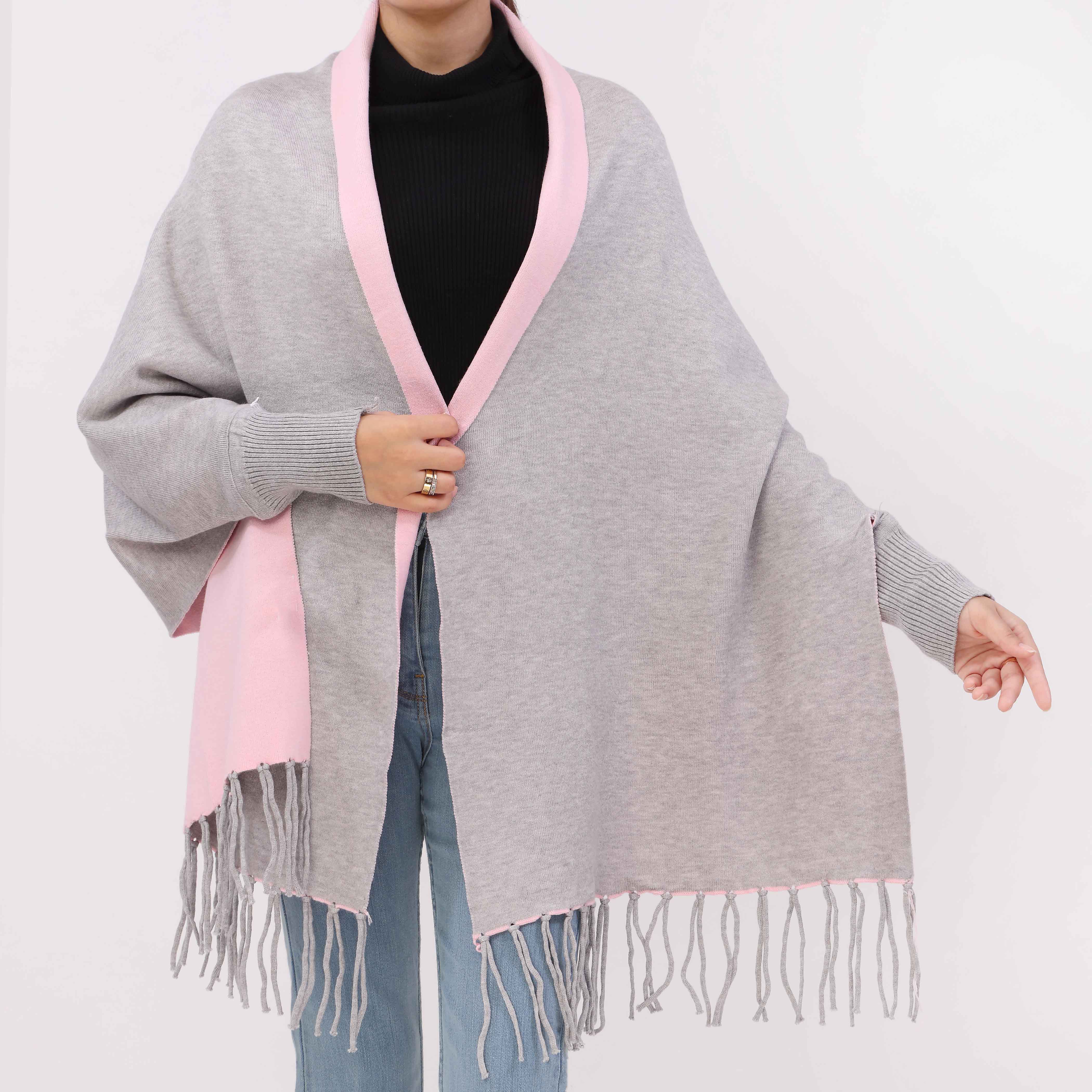 Grey 2 Tone Acrylic Cape Shawl PW5617 - Image 2